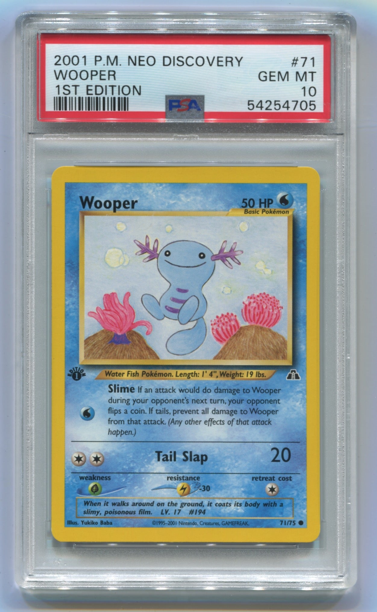 2001 Pokemon Neo Discovery 1st Edition #71 Wooper PSA 10