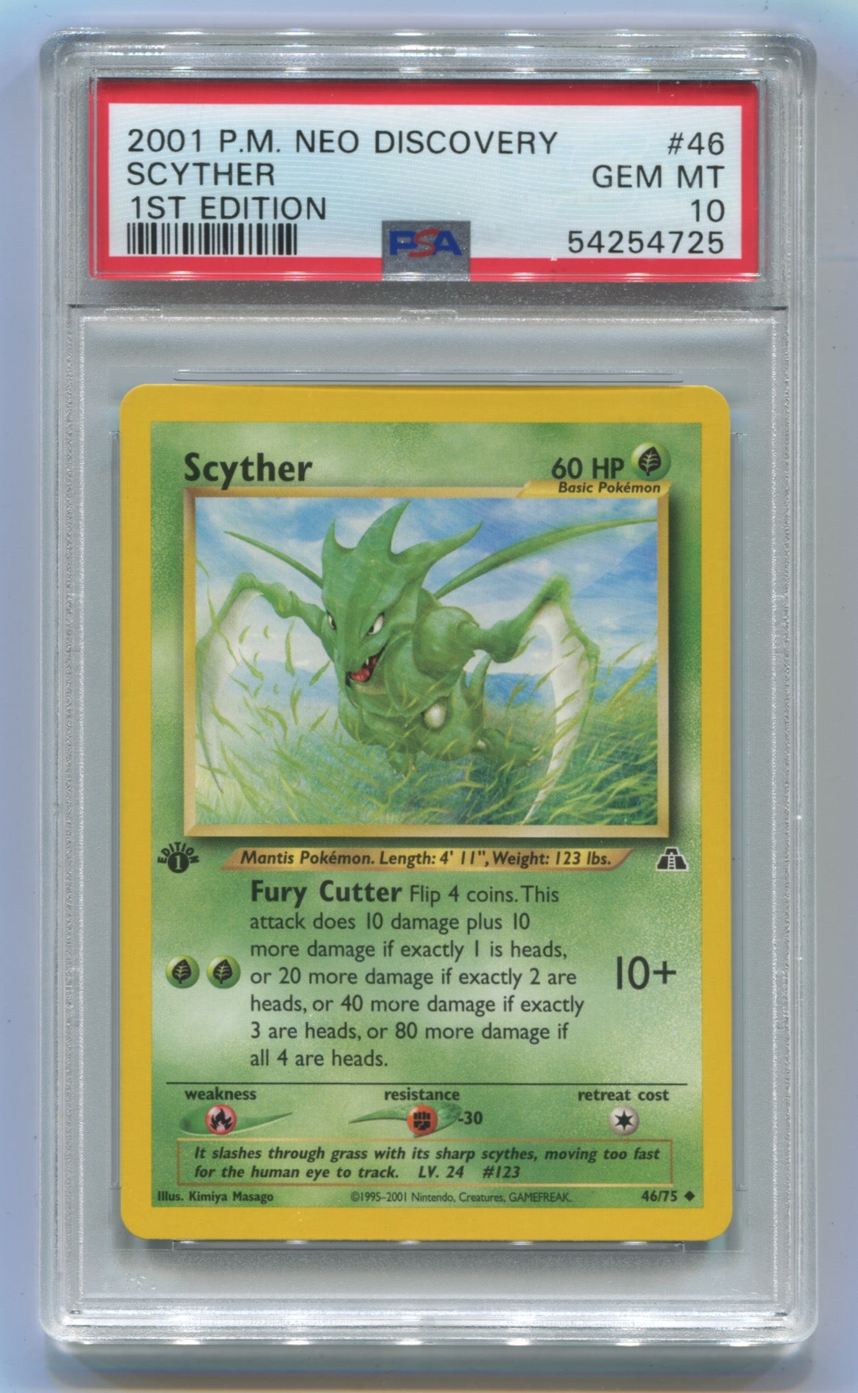 2001 Pokemon Neo Discovery 1st Edition #46 Scyther PSA 10
