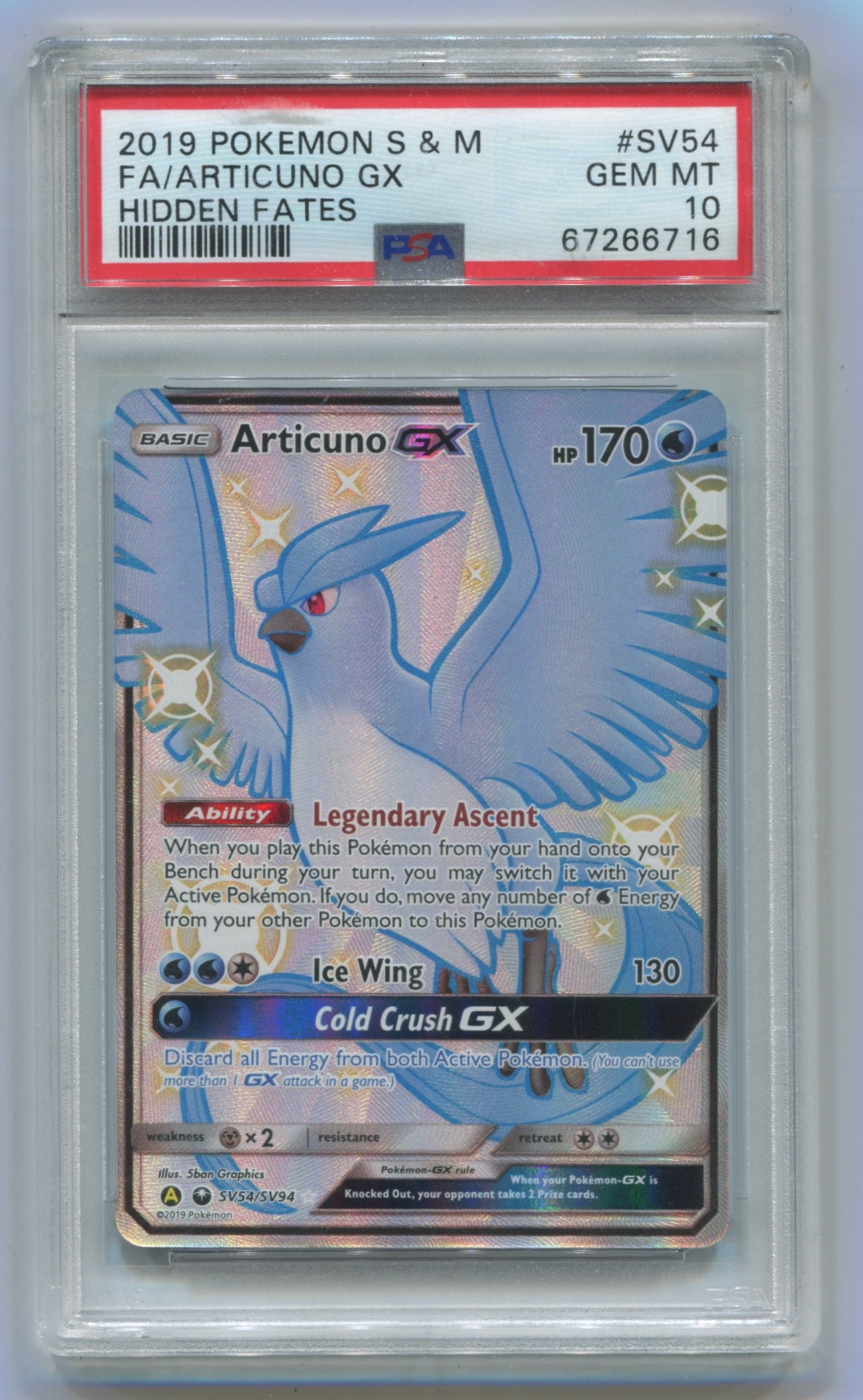 2019 Pokemon Hidden Fates #SV54 Articuno GX - Full Art PSA 10