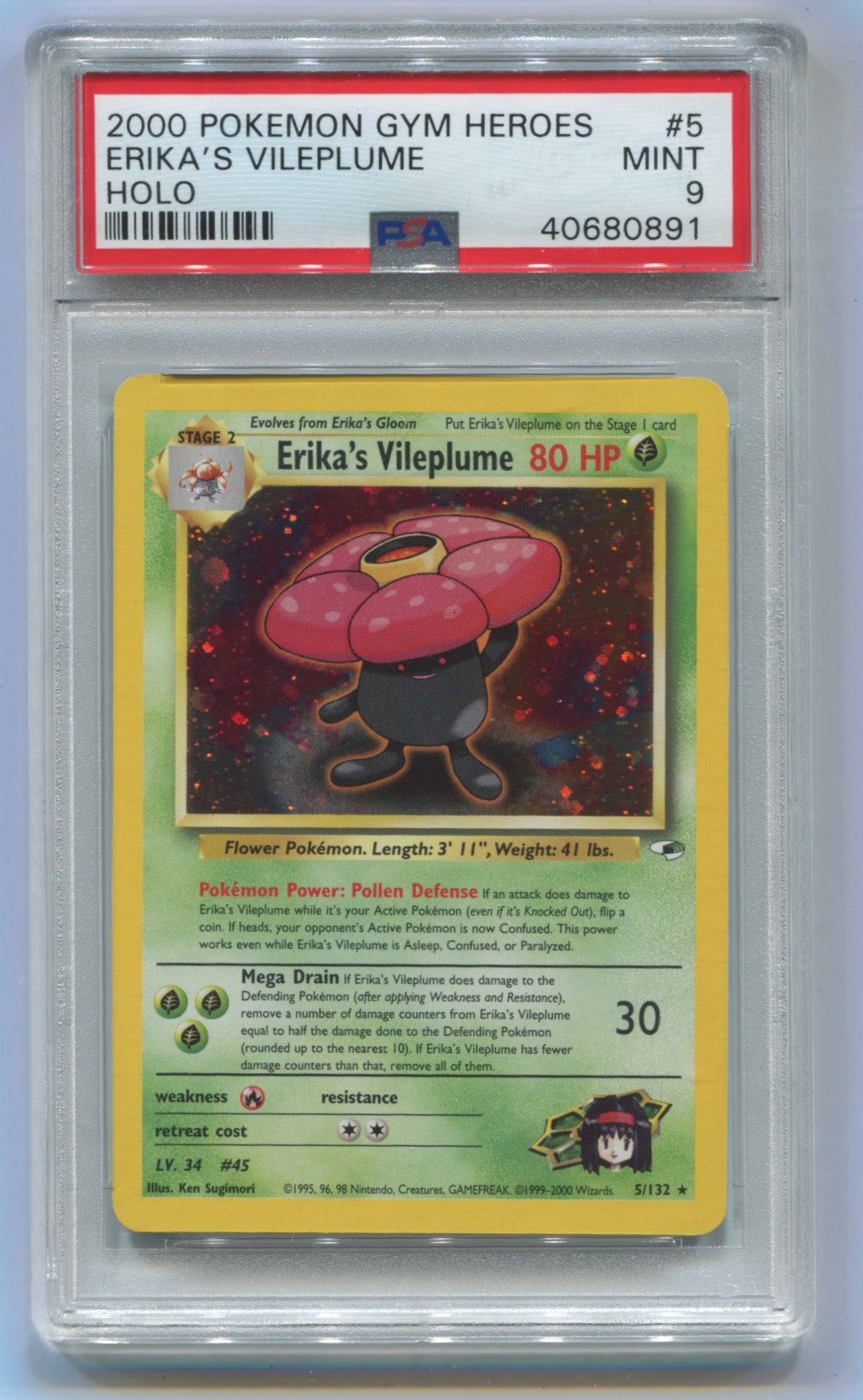 2000 Pokemon Gym Heroes Unlimited #5 Erika's Vileplume - Holo PSA 9