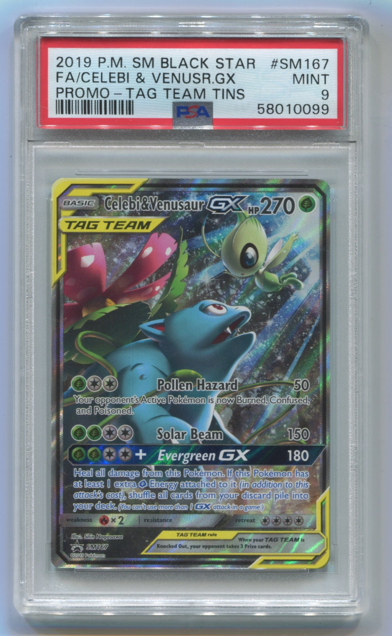 2019 Pokemon Tag Team Tins Promo #SM167 Celebi & Venusaur GX - Full Art PSA 9