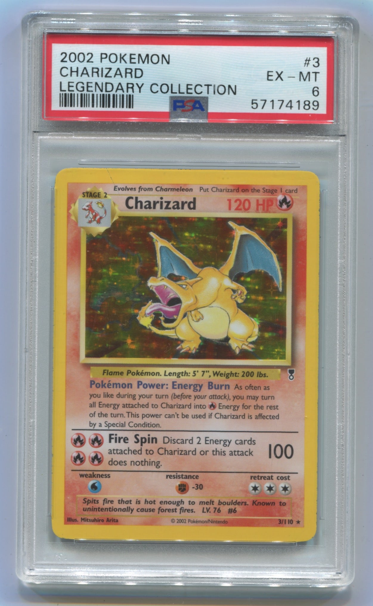 2002 Pokemon Legendary Collection #3 Charizard - Full Art PSA 6