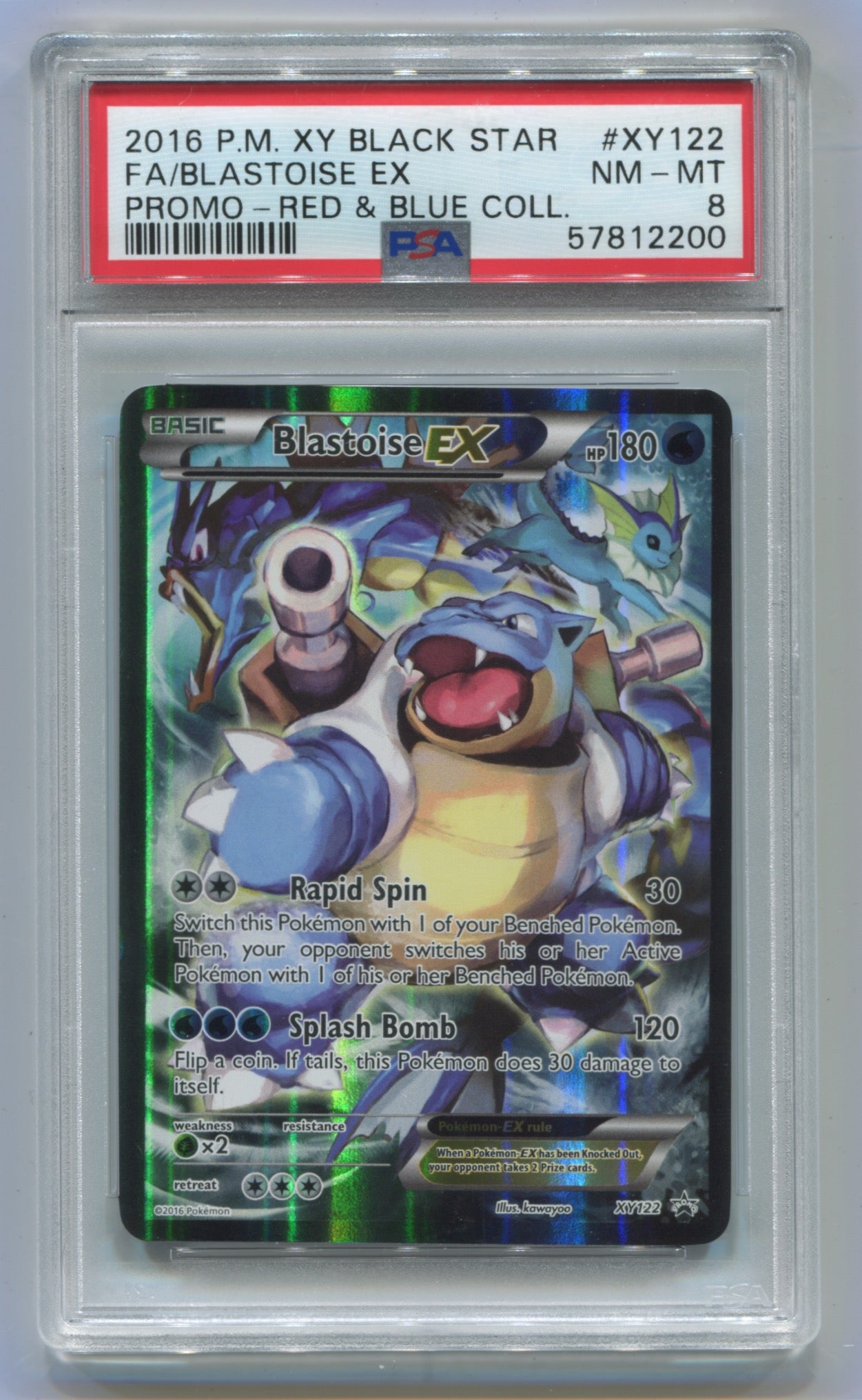 2016 Pokemon XY Red & Blue Collection Black Star Promo #XY122 Blastoise EX - Full Art PSA 8