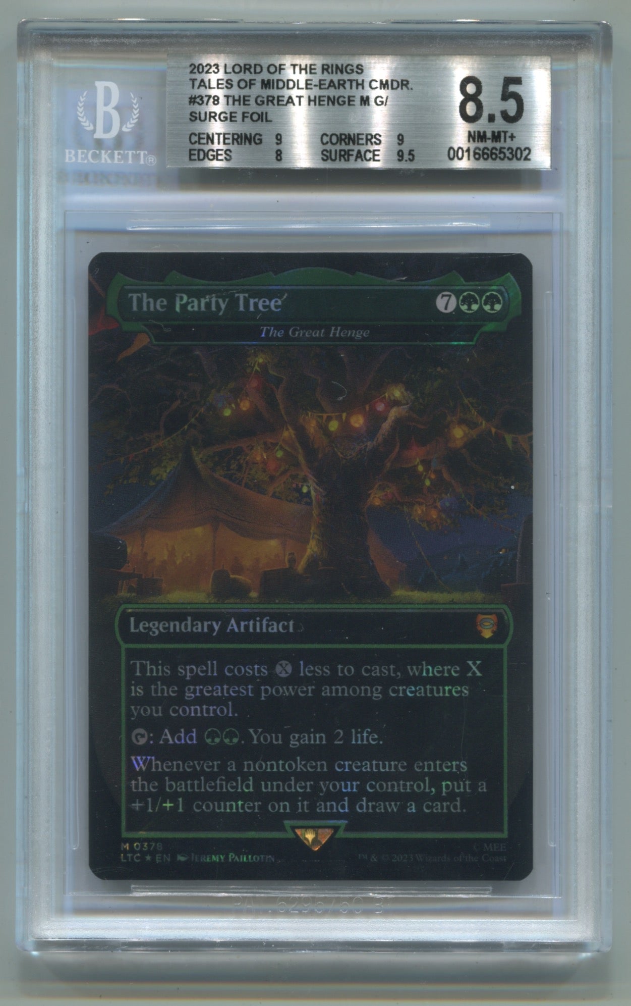 2023 MTG The Lord of the Rings: Tales of Middle-Earth #378 The Party Tree (The Great Henge) - Borderless (Surge Foil) BGS 8.5