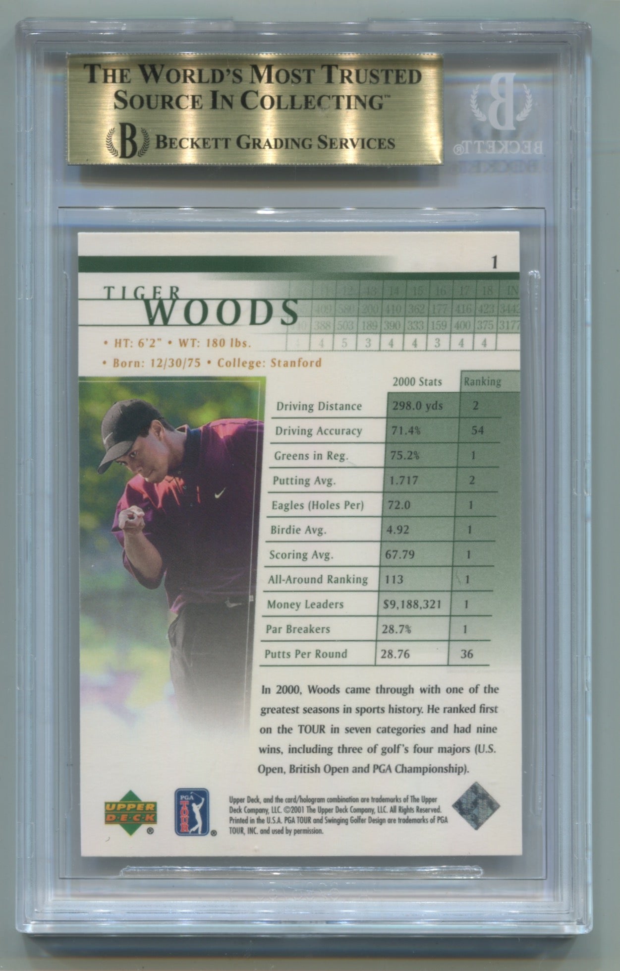 2001 Upper Deck #1 Tiger Woods BGS 9.5 (Rookie)