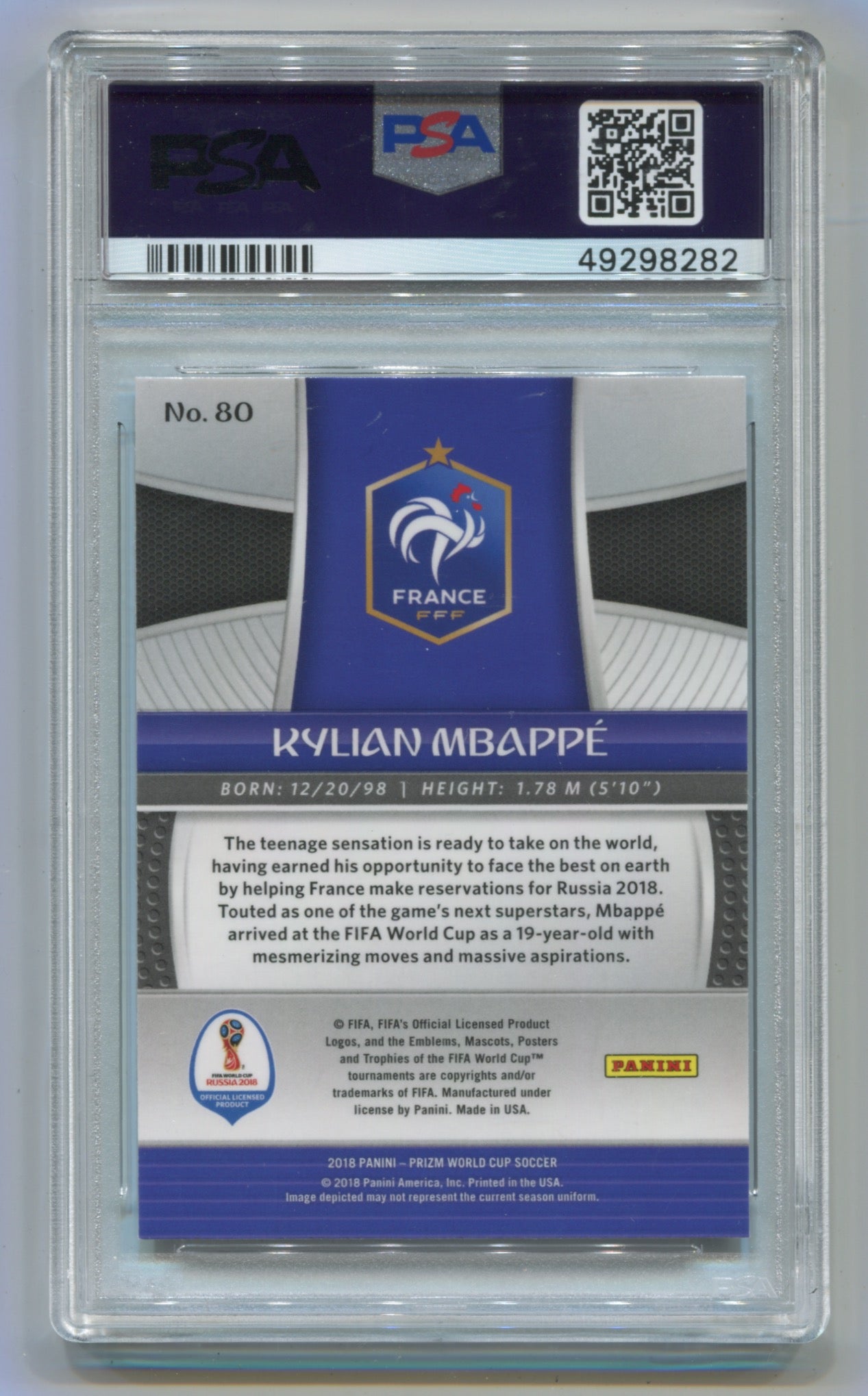 2018 Panini Prizm World Cup #80 Kylian Mbappe PSA 9