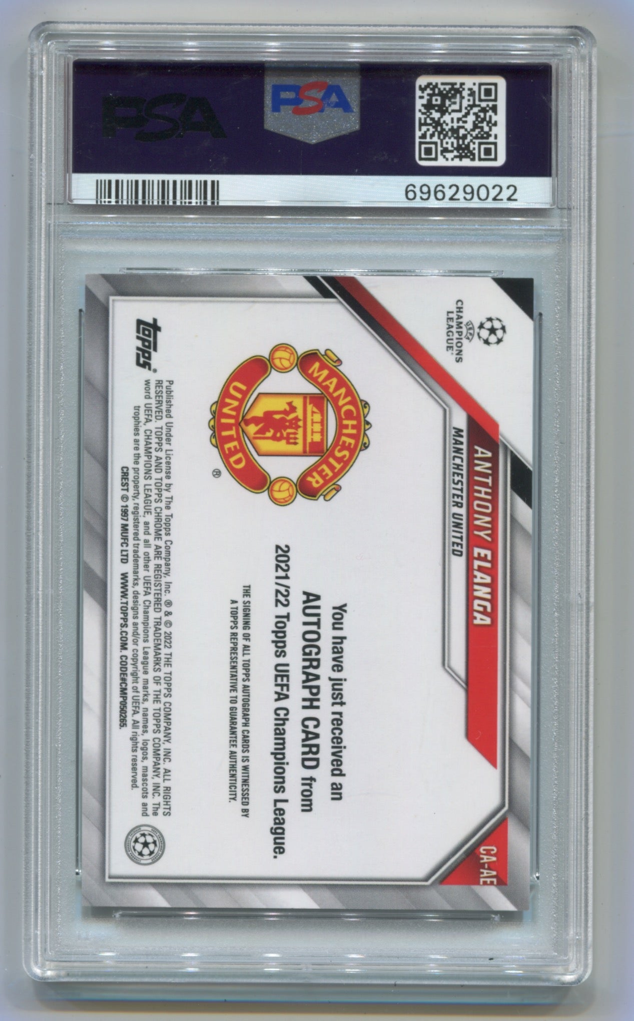 2021-22 Topps Chrome UEFA Champions League Auto #AE Anthony Elanga PSA 9 (Rookie)