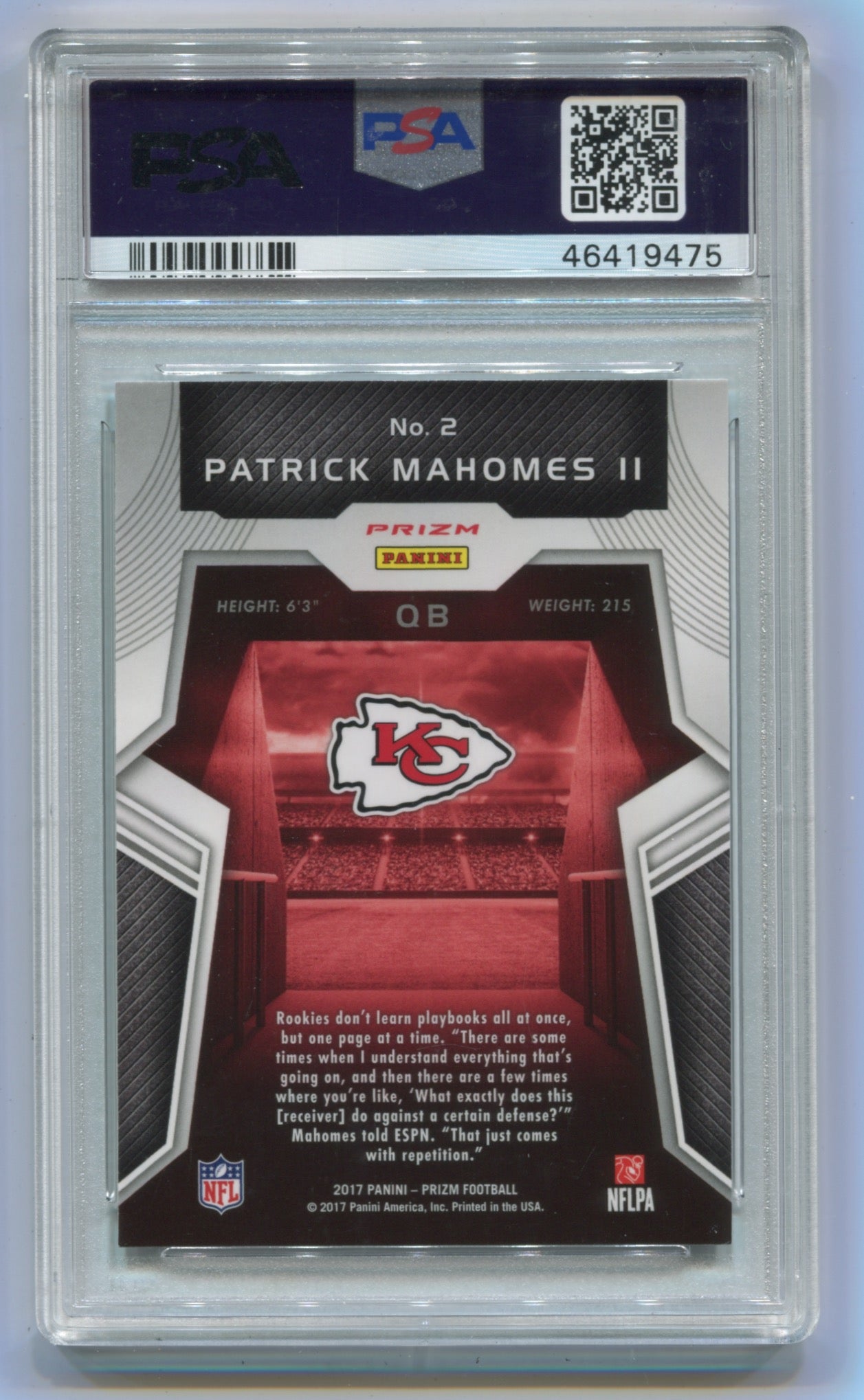 2017 Panini Prizm Rookie Introductions #2 Patrick Mahomes II PSA 9 (Rookie)