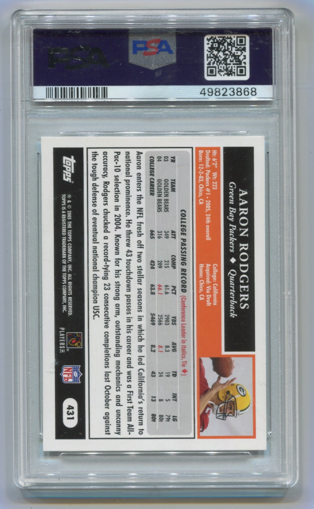 2005 Topps #431 Aaron Rodgers PSA 9 (Rookie)