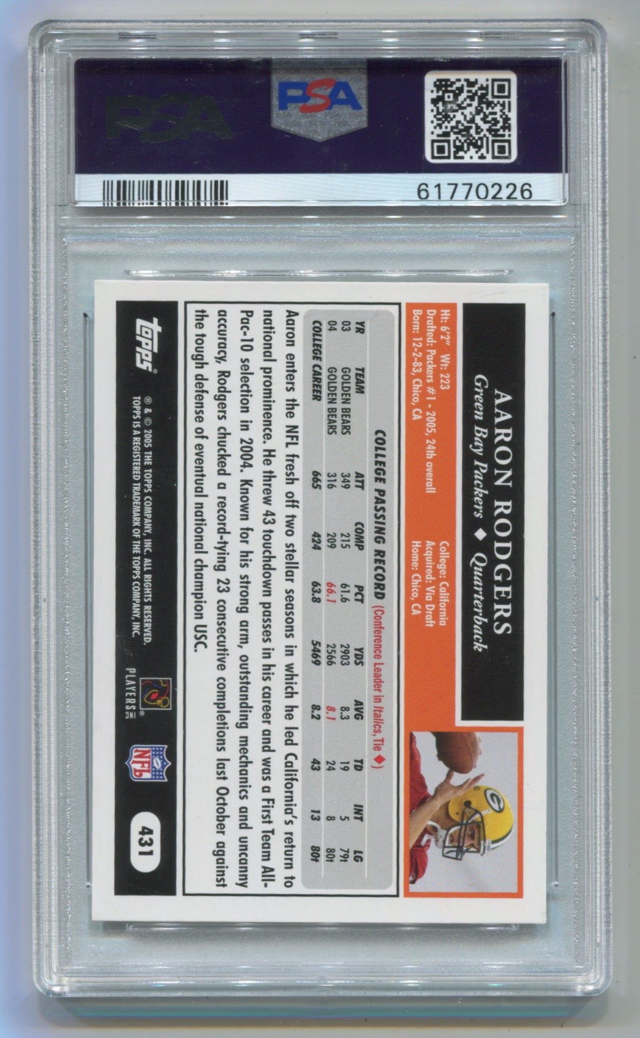 2005 Topps #431 Aaron Rodgers PSA 9 (Rookie)