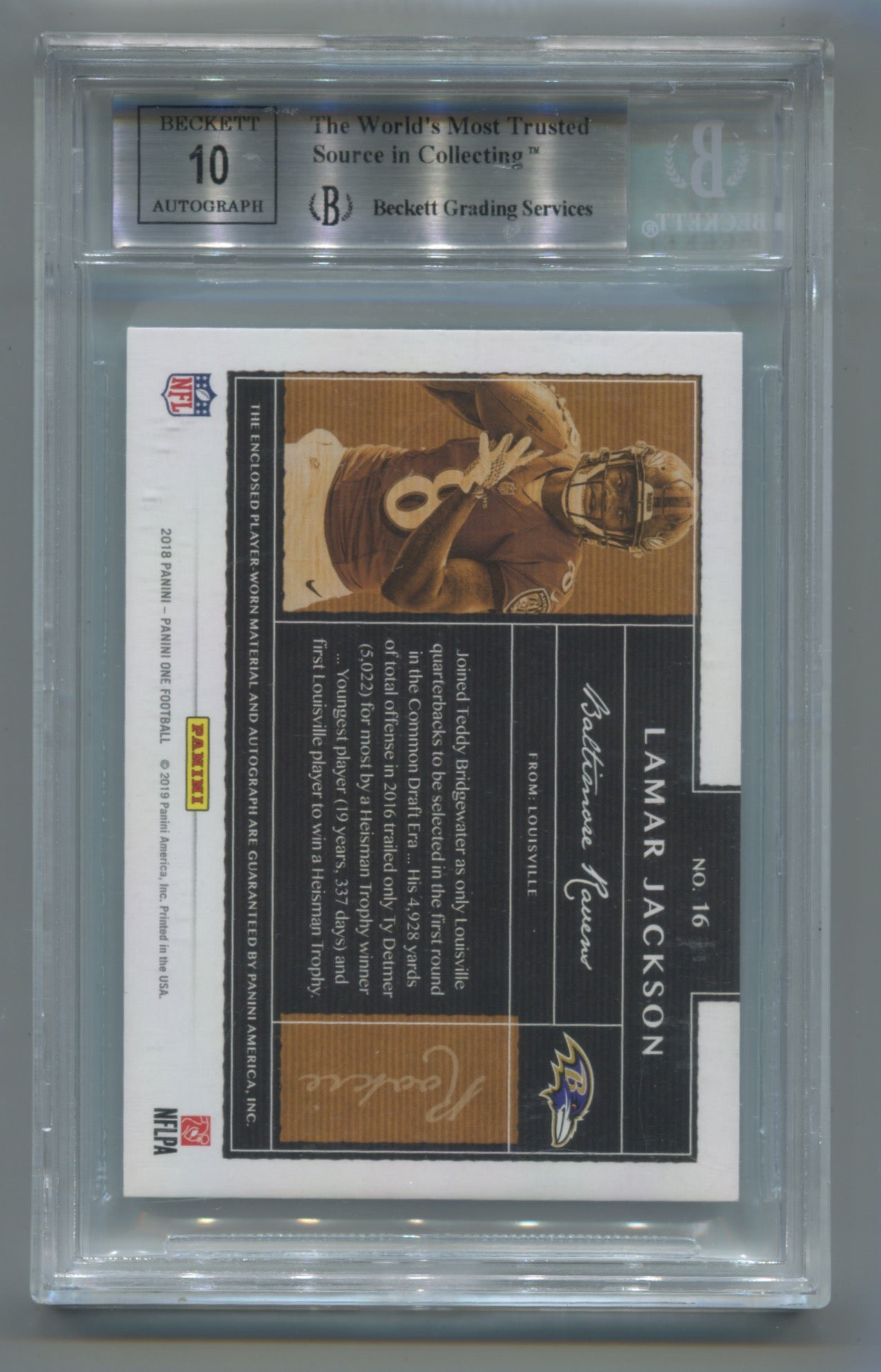 2018 Panini One Blue #16 Lamar Jackson #33/35 BGS 9 (Auto 10) (Rookie)
