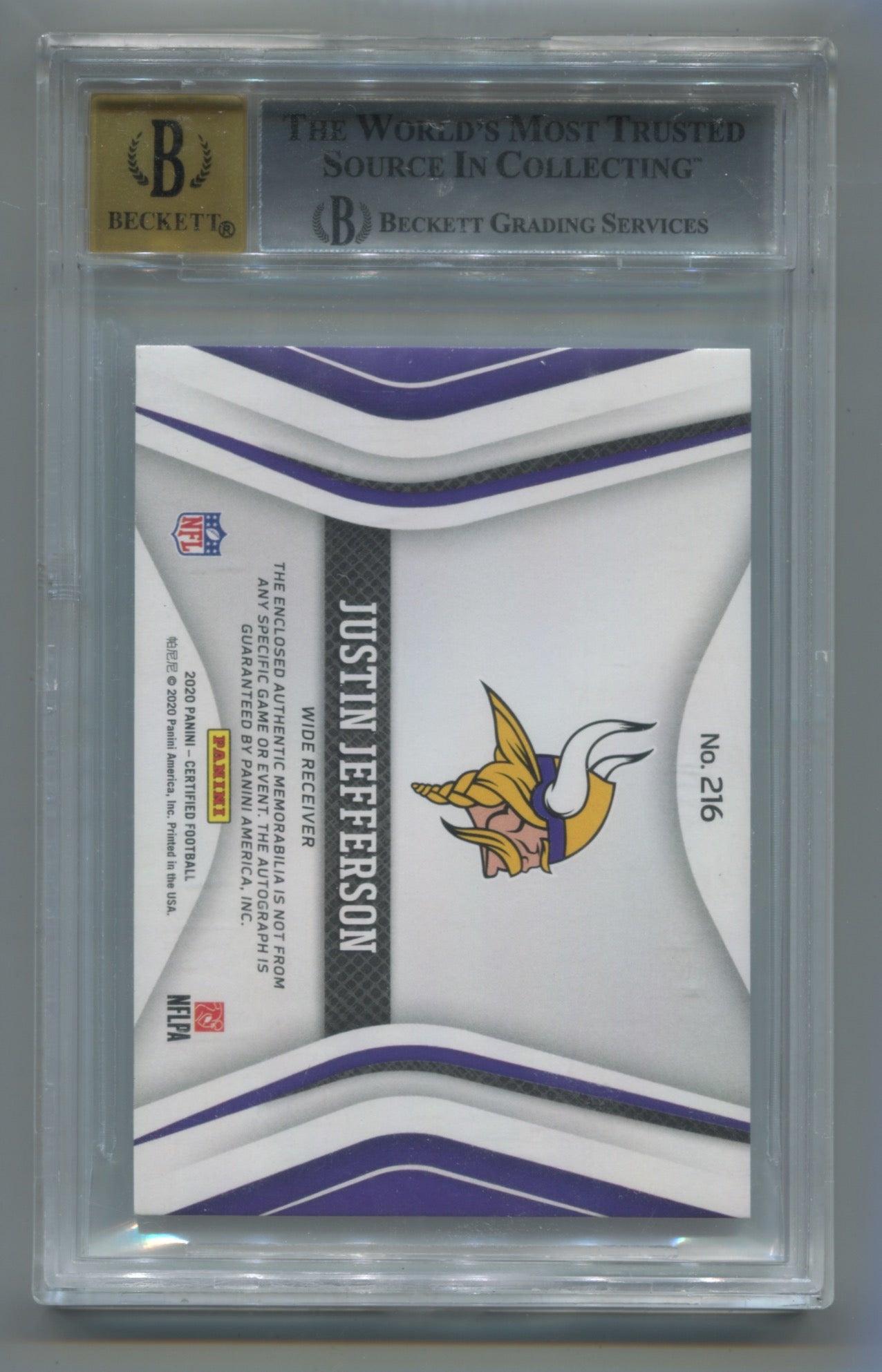 2022 Panini Certified Freshman Fabric Orange #216 Justin Jefferson #142/225 BGS 9 (Auto 10) (Rookie)