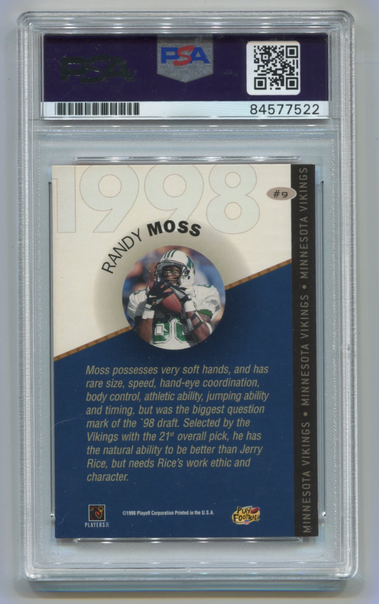1998 Playoff Prestige Draft Pick Bronze Signed Trading Card #9 Randy Moss PSA/DNA Authentic Auto (Rookie)