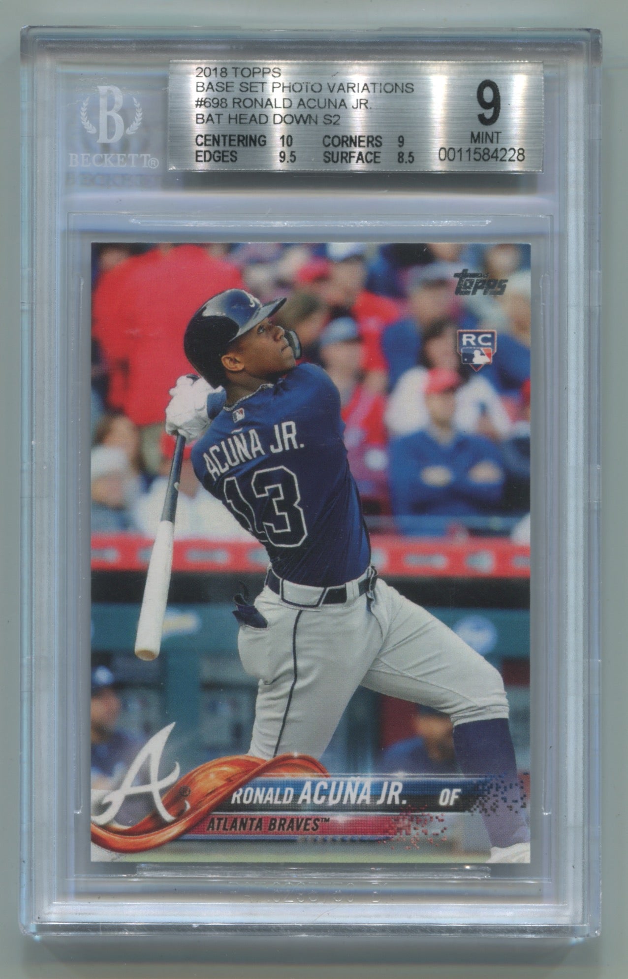 2018 Topps Variation- Bat Head Down #698 Ronald Acuna Jr. BGS 9 (Rookie)