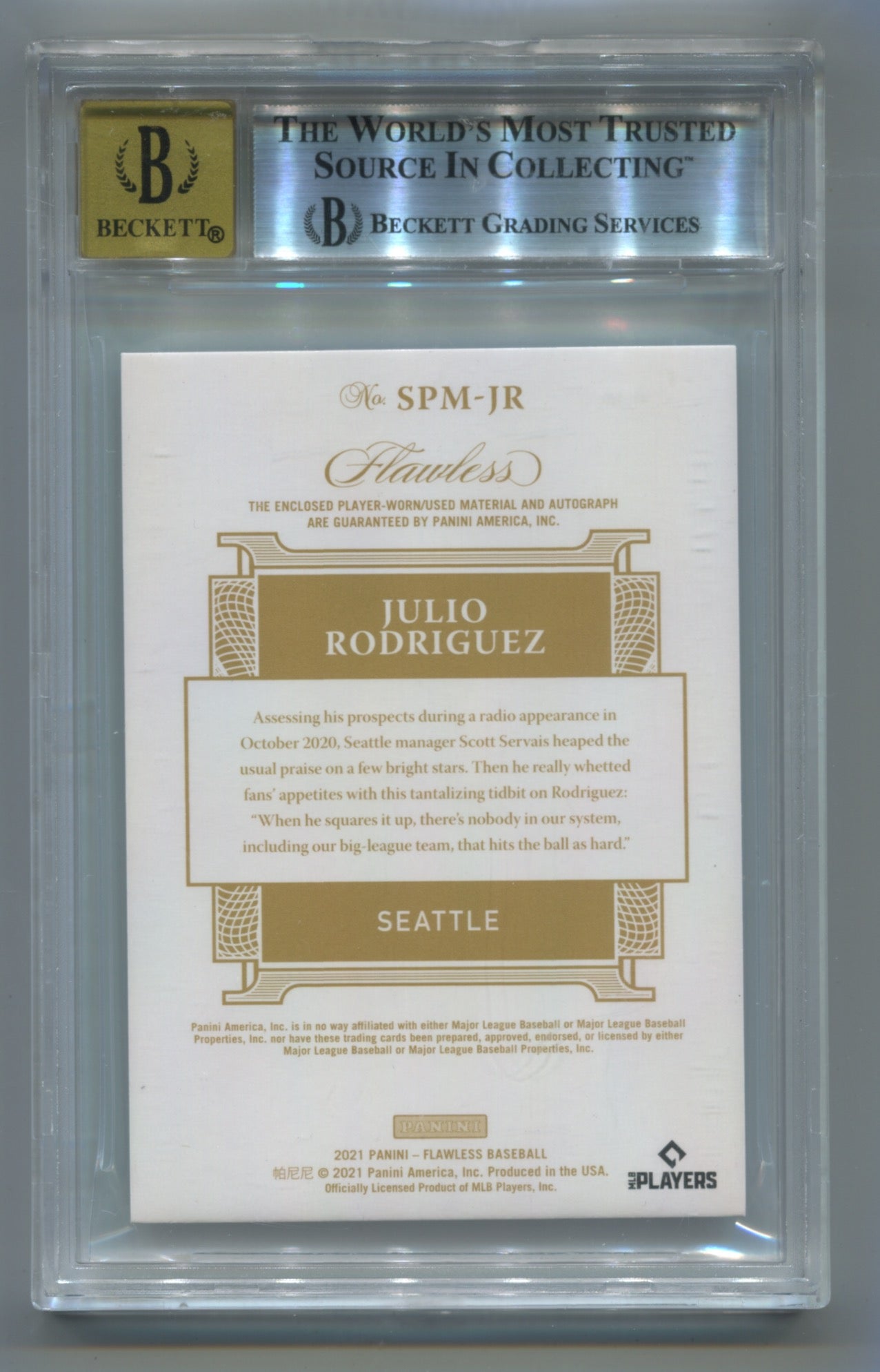 2021 Panini Flawless Signature Materials Prime Ruby #SPM-JR Julio Rodriguez #05/10 BGS 8.5 (Auto 10)