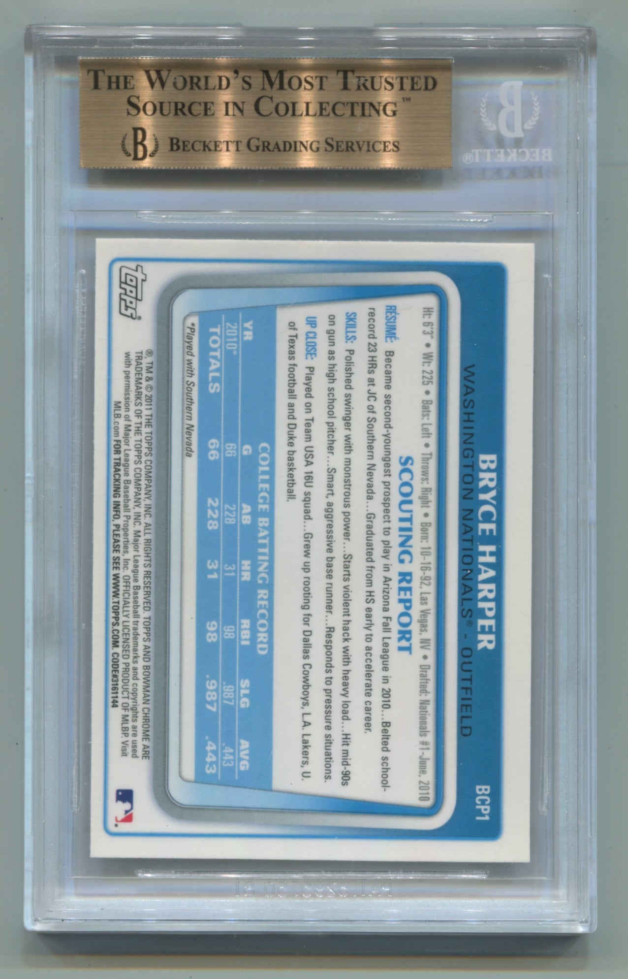 2011 Bowman Chrome Prospects #BCP1 Bryce Harper BGS 9.5