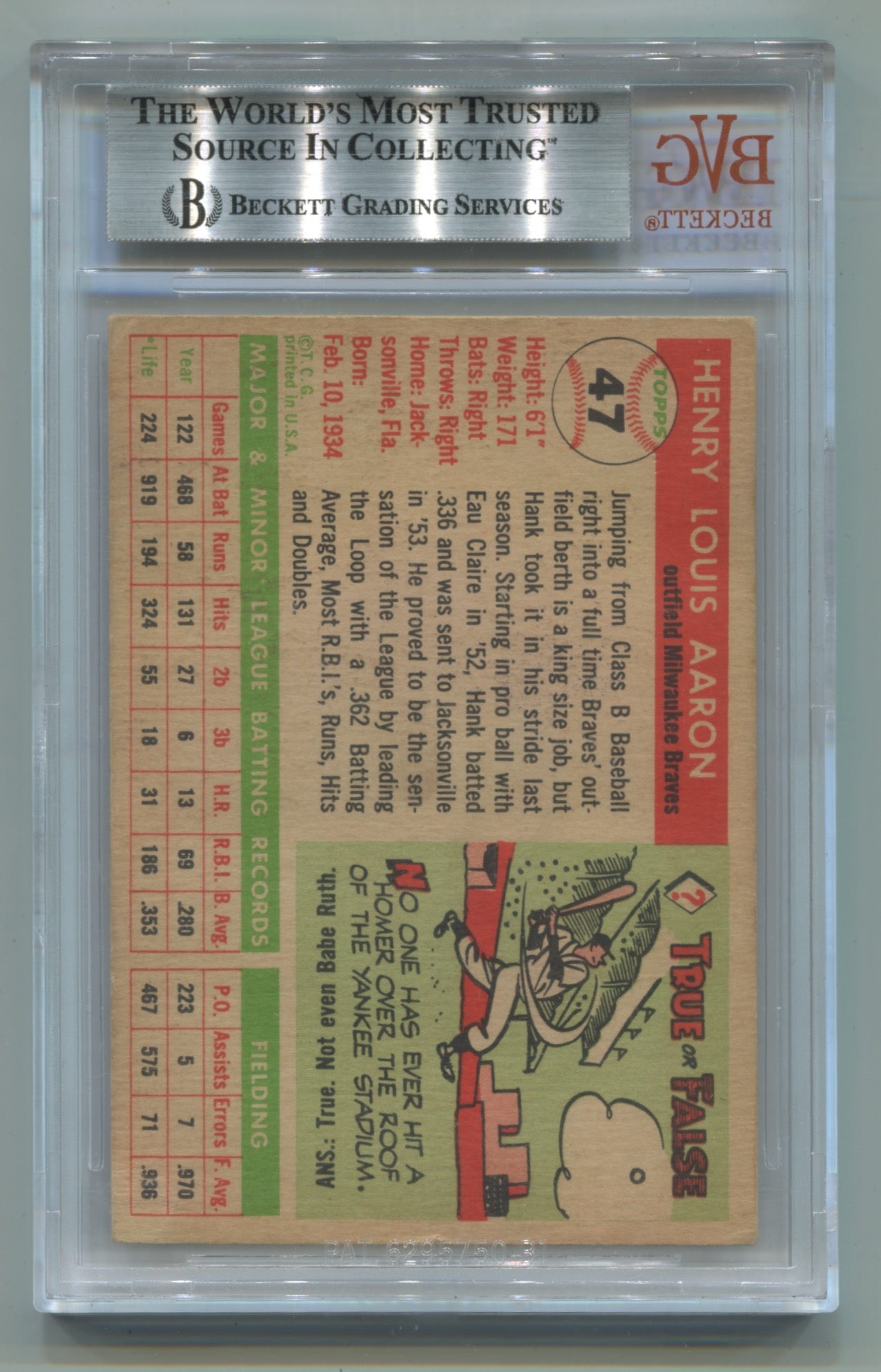 1955 Topps #47 Hank Aaron BVG 5
