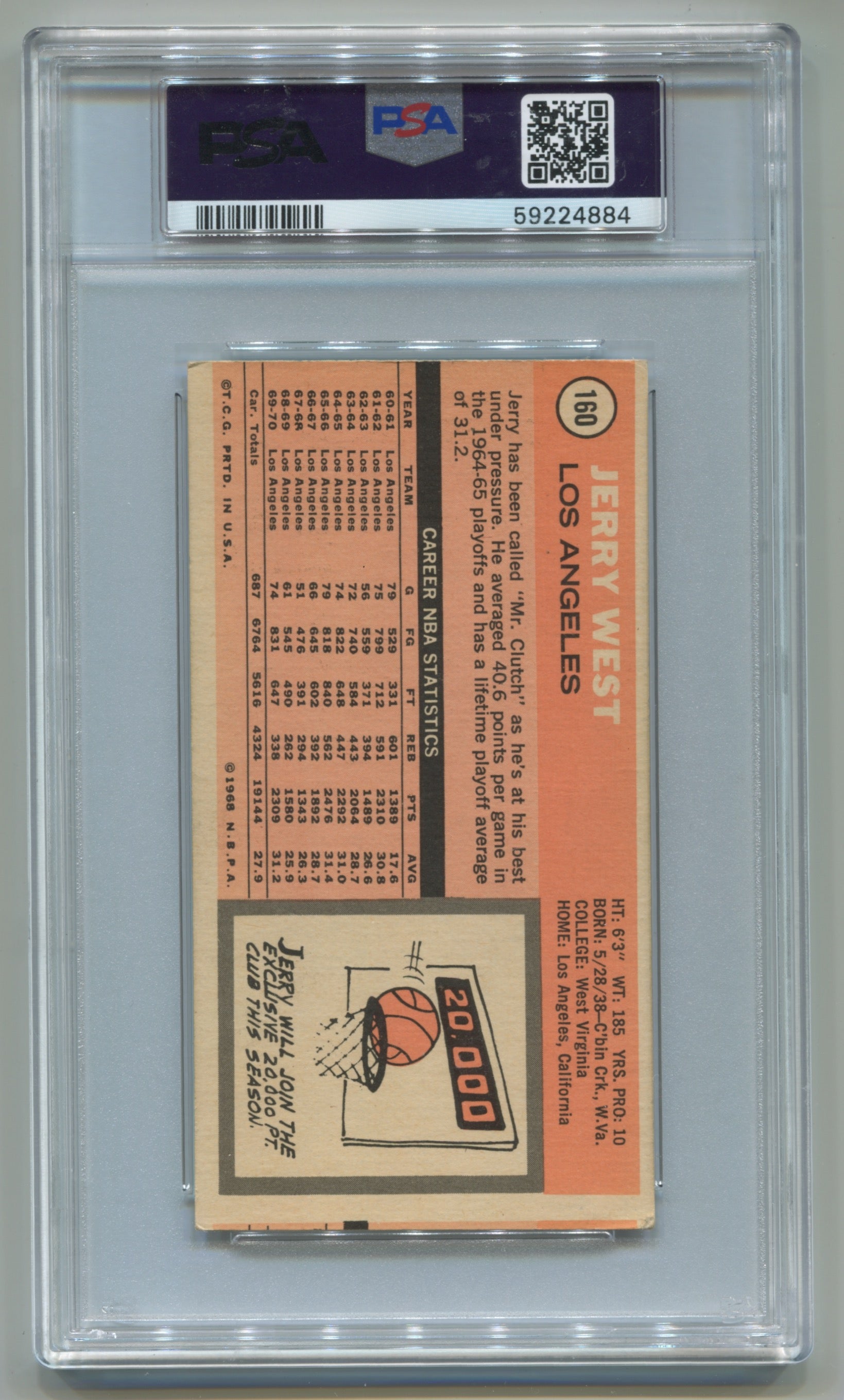 1970-71 Topps #160 Jerry West PSA 4(MC)