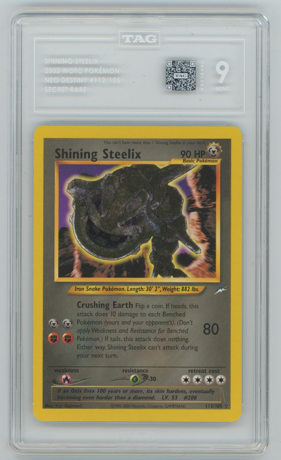 2002 Pokemon Neo Destiny Unlimited #112 Shining Steelix - Secret Rare TAG 9