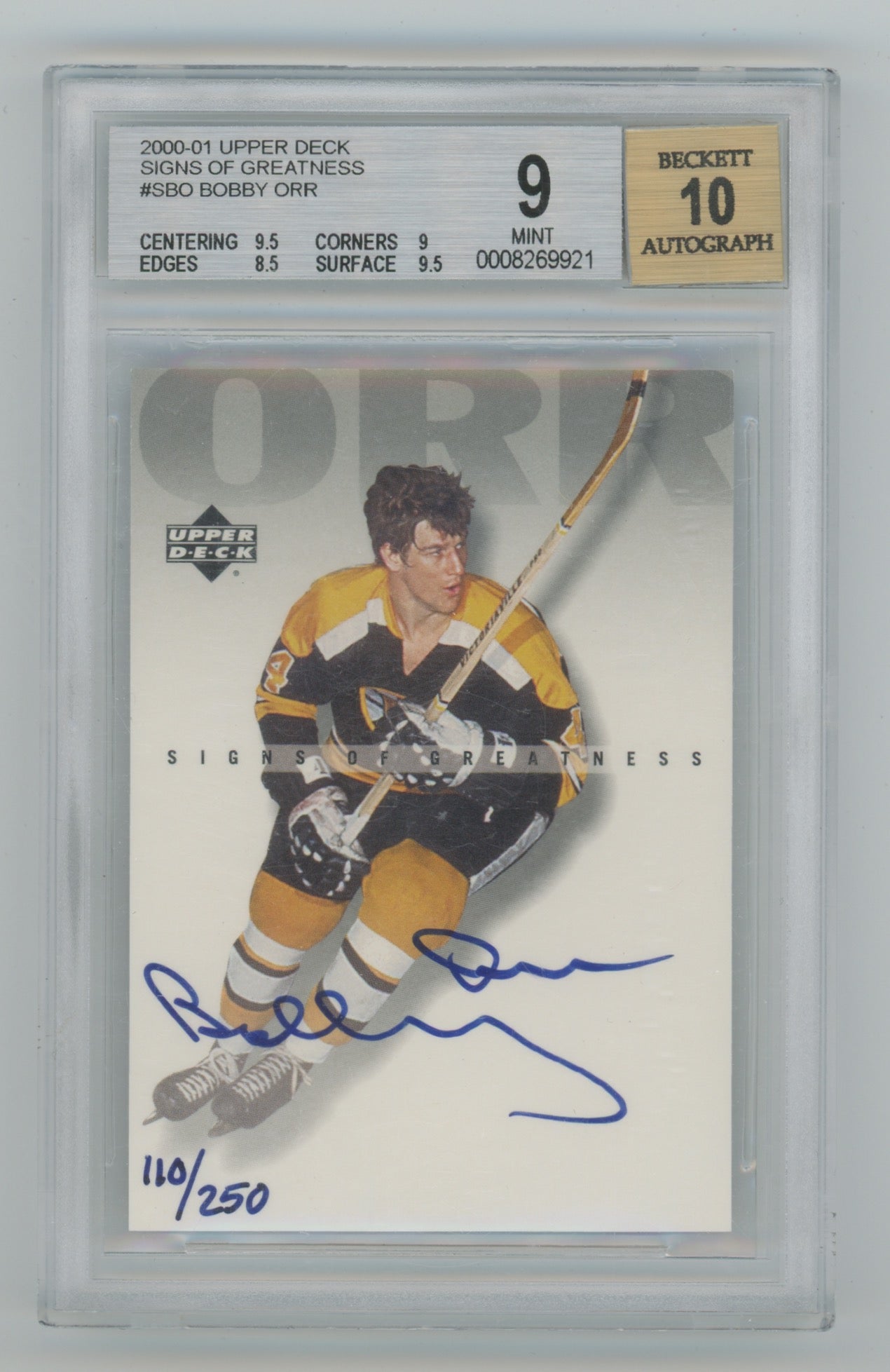 2000-01 Upper Deck Signs of Greatness #SBO Bobby Orr #110/250 BGS 9 (Auto 10)