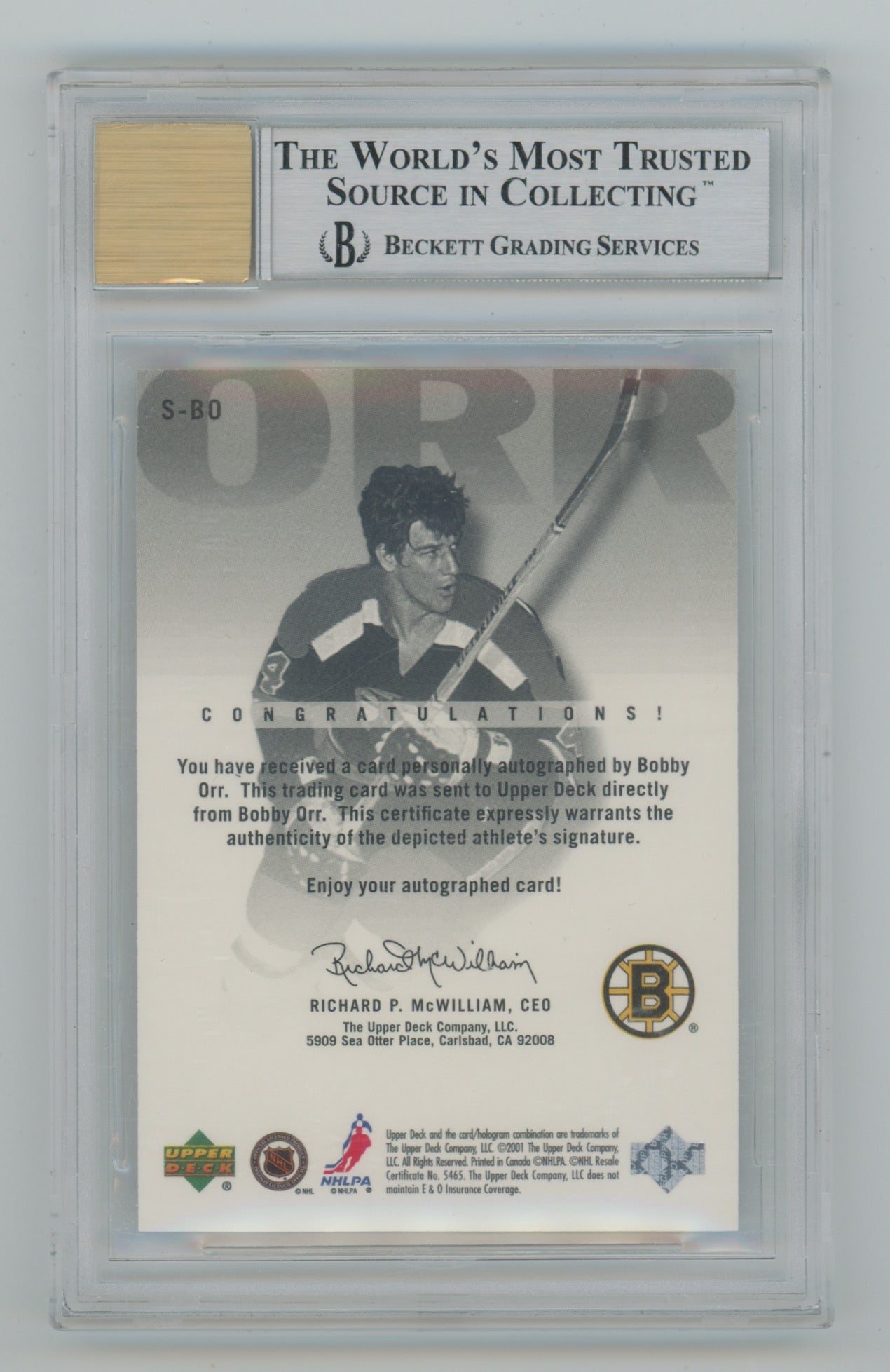 2000-01 Upper Deck Signs of Greatness #SBO Bobby Orr #110/250 BGS 9 (Auto 10)