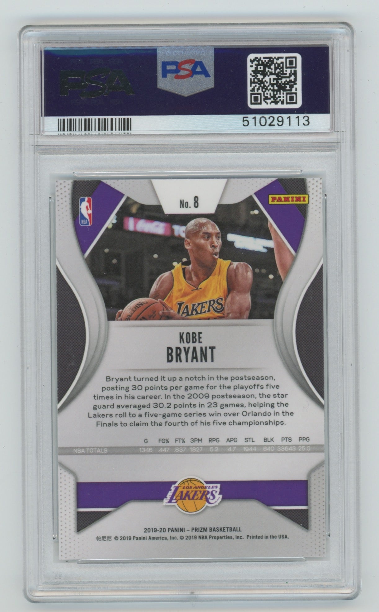 2019-20 Panini Prizm #8 Kobe Bryant PSA 9
