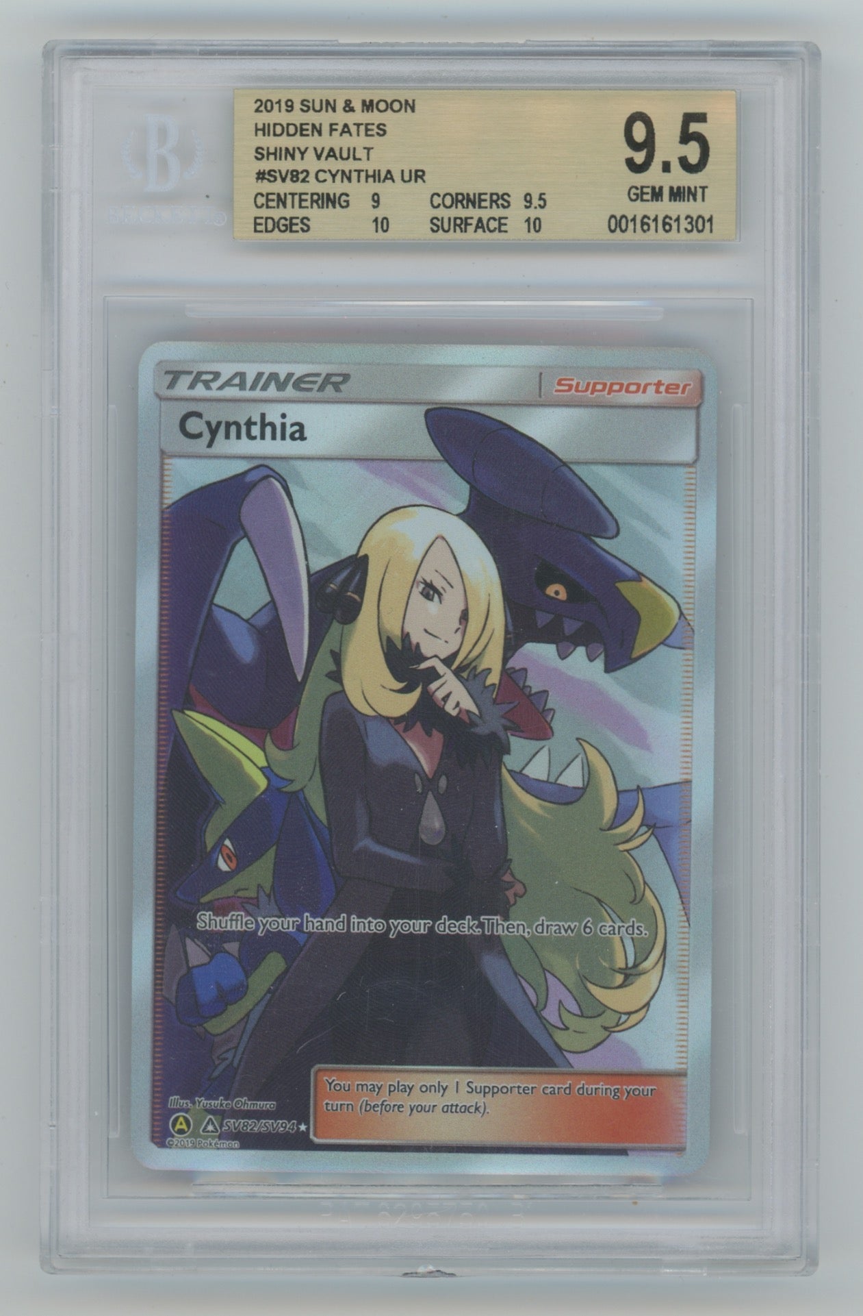 2019 Pokemon Hidden Fates #SV82 Cynthia BGS 9.5