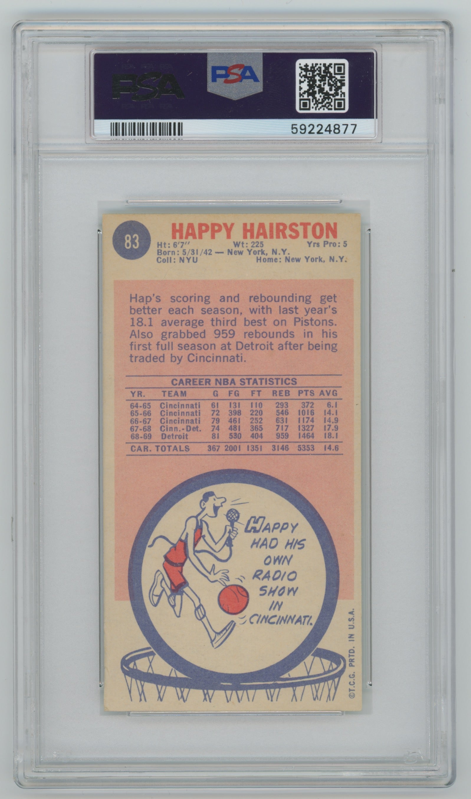 1969-70 Topps #83 Happy Hairston PSA 3(MC)