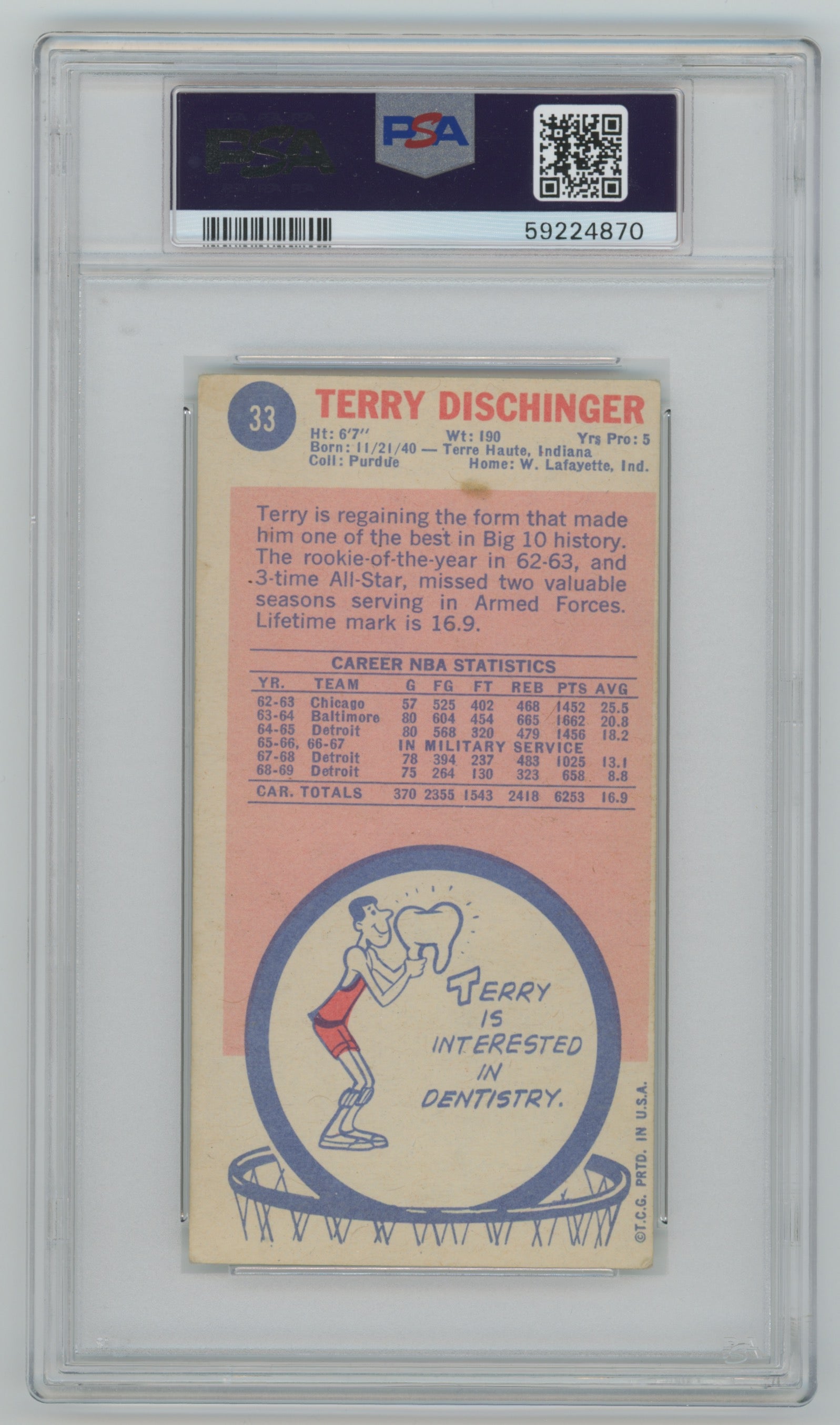 1969-70 Topps #33 Terry Dishinger PSA 2