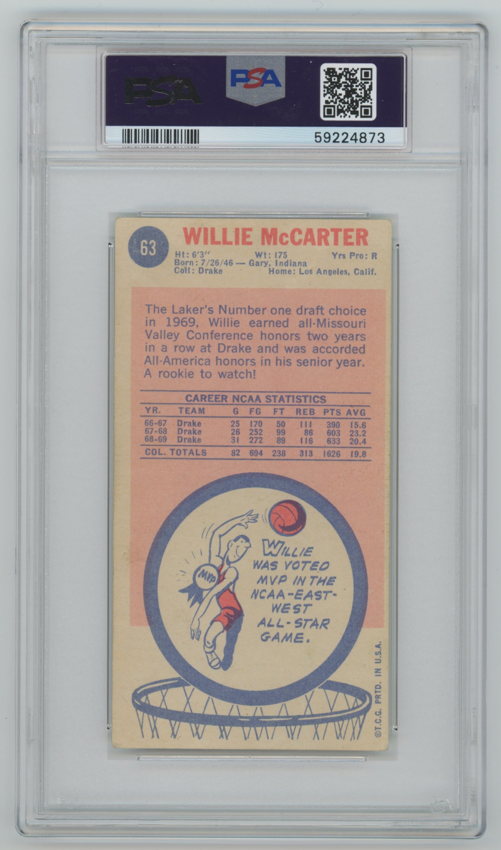 1969-70 Topps #63 Willie McCarter PSA 1.5 (Rookie)