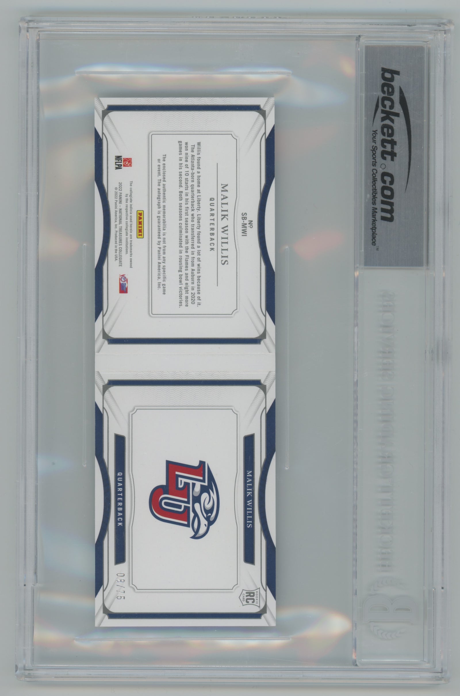 2022 National Treasures Collegiate College Material Signatures Booklet Blue #SB-MWI Malik Willis #08/75 BGS 9 (Auto 10) (Rookie)
