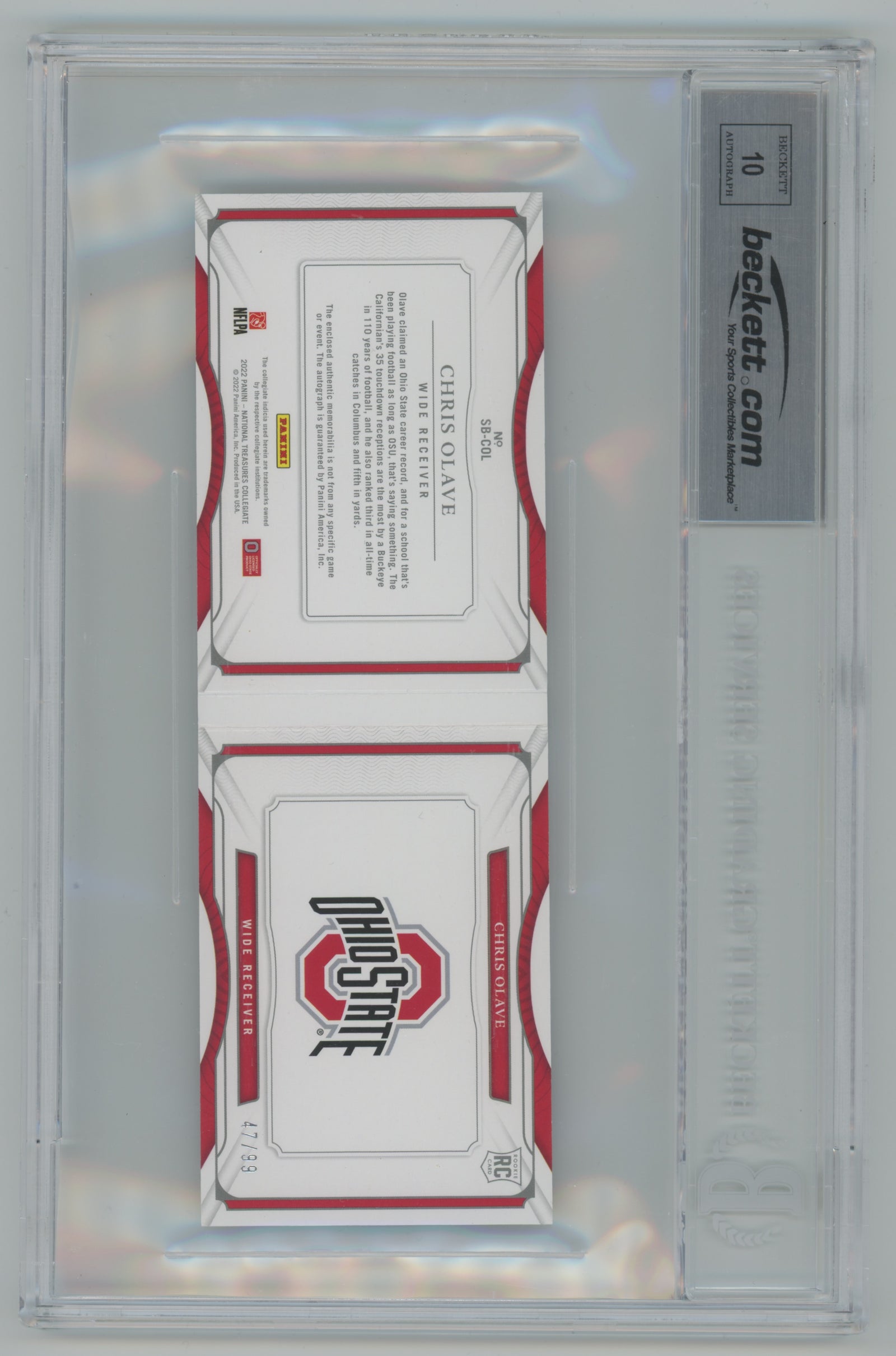 2022 National Treasures Collegiate College Material Signatures Booklet #SB-COL Chris Olave #47/99 BGS 8.5 (Auto 10) (Rookie)