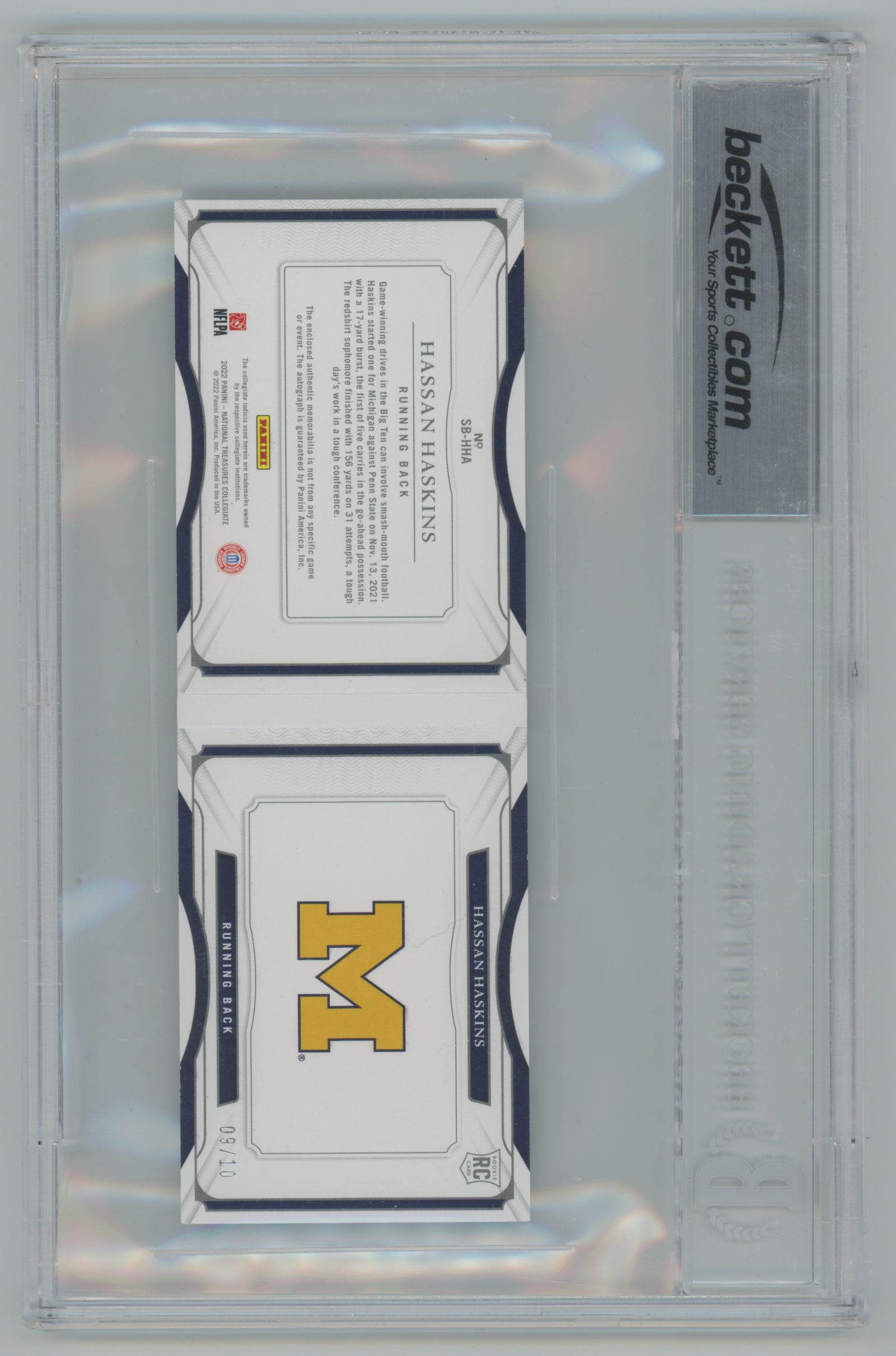 2022 National Treasures Collegiate College Material Signatures Booklet Bowl Logo #SB-HHA Hassan Haskins #09/10 BGS 7 (Rookie)