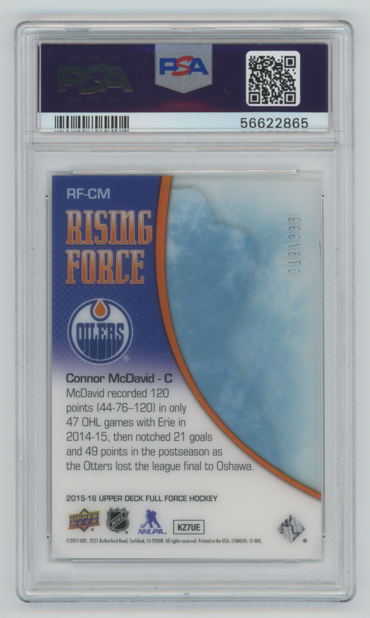 2015-16 Upper Deck Full Force Rising Force #RF-CM Connor McDavid #378/999 PSA 7 (Rookie)