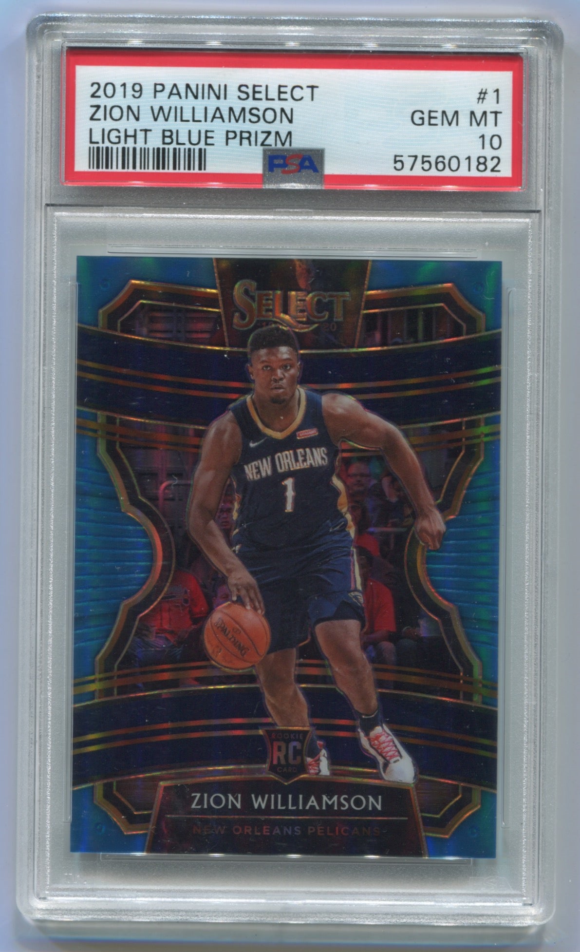 2019-20 Panini Select Light Blue Prizm #1 Zion Williamson #153/299 PSA 10 (Rookie)
