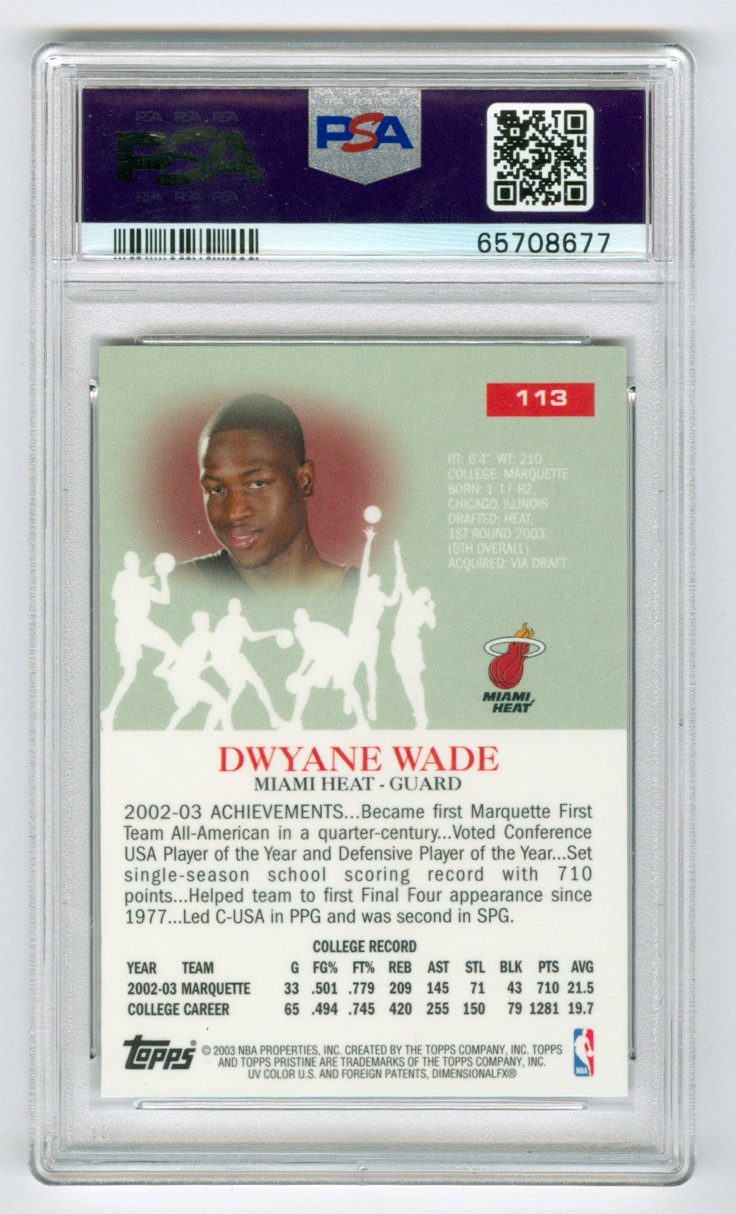 2003-04 Topps Pristine #113 Dwayne Wade PSA 10 (Rookie)