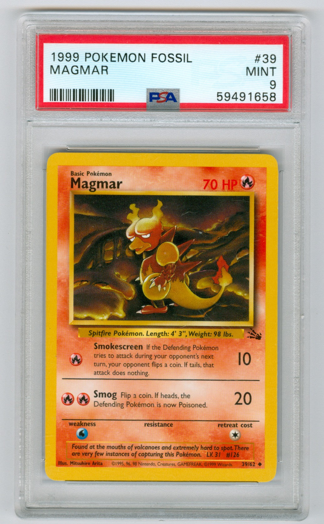 1999 Pokemon Fossil Unlimited #39 Magmar PSA 9 | Eastridge Sports Cards