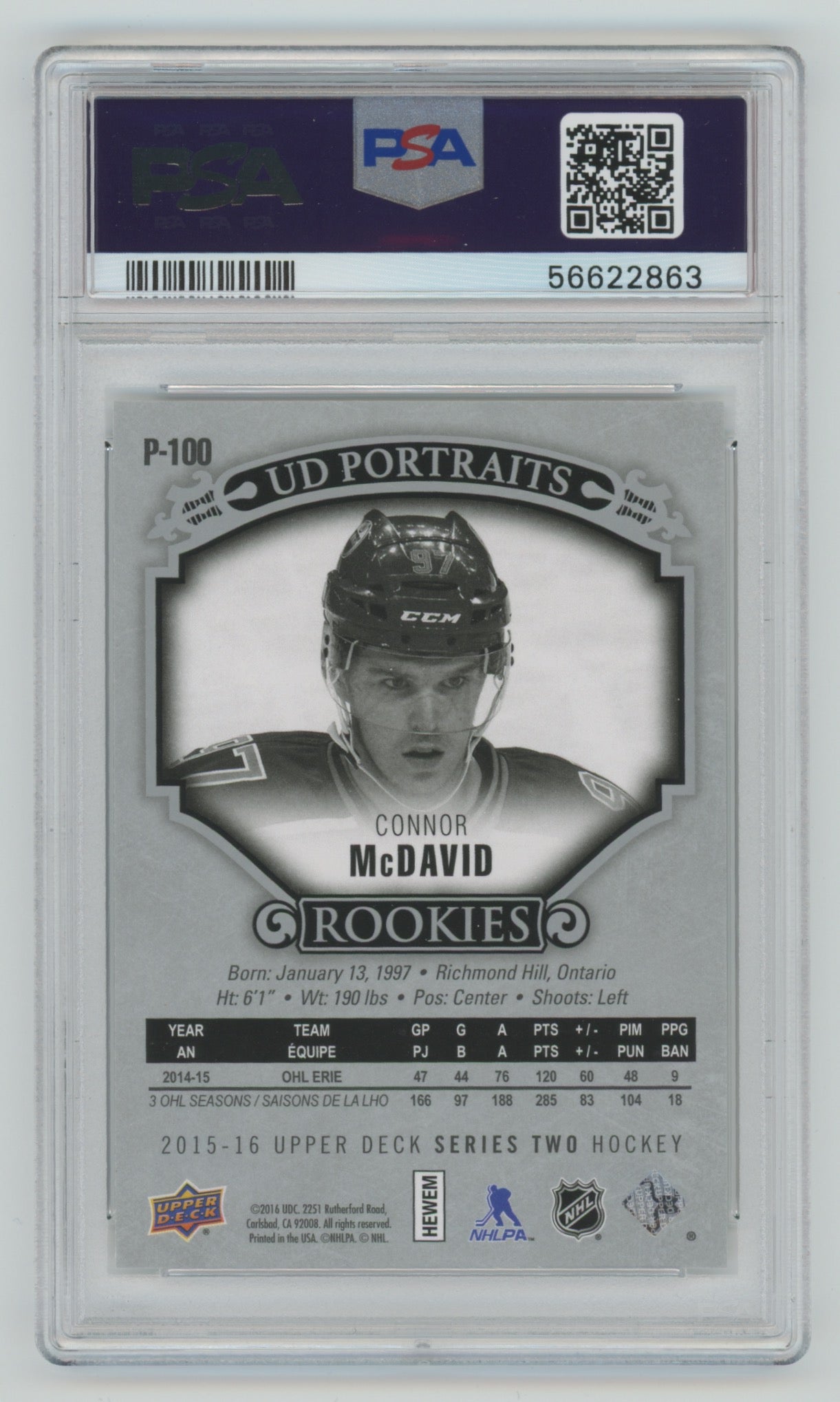 2015-16 Upper Deck UD Portraits #P-100 Connor McDavid PSA 9 (Rookie)