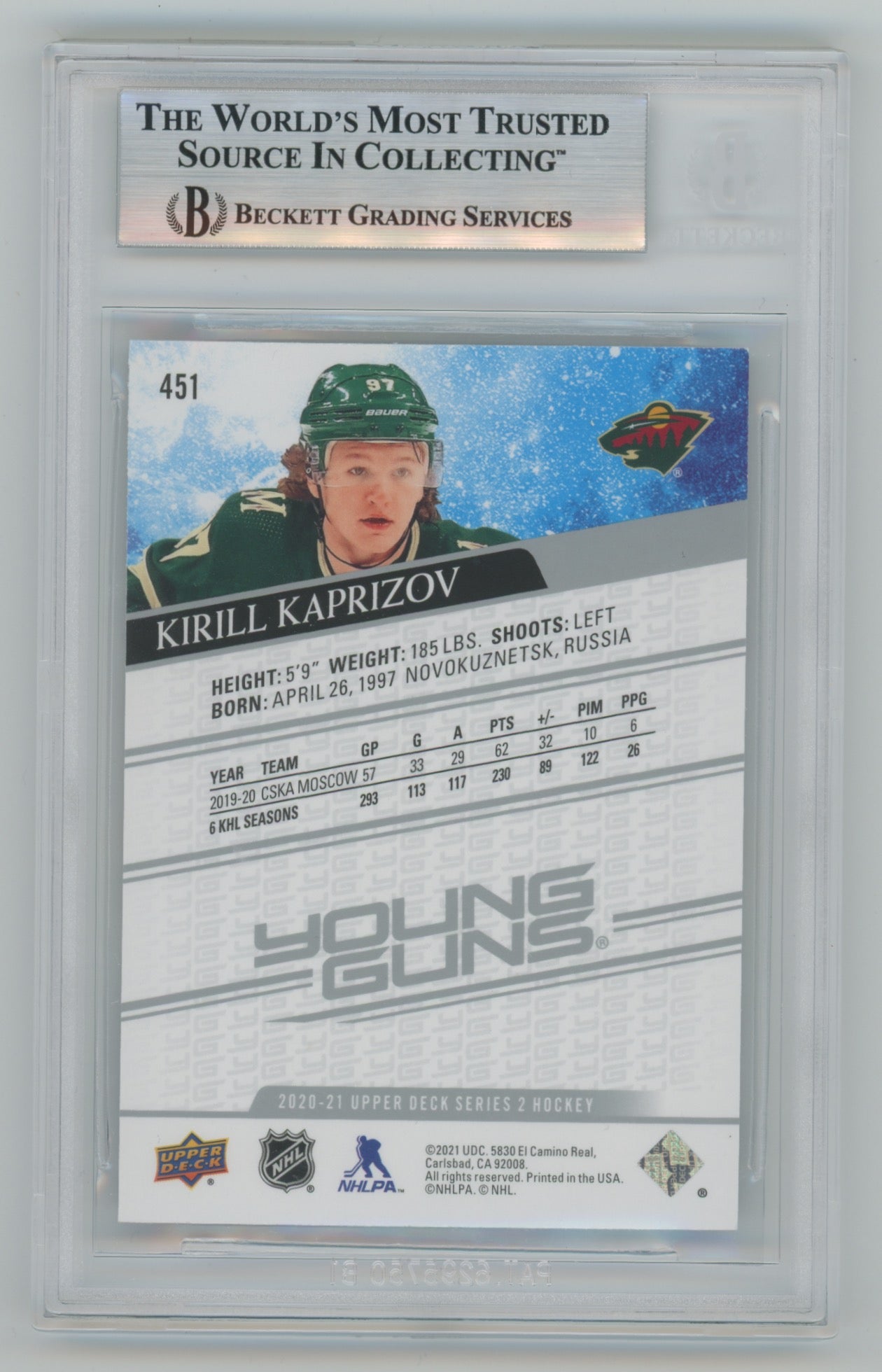 2020-21 Upper Deck #451 Kirill Kaprizov BGS 9 (Rookie)