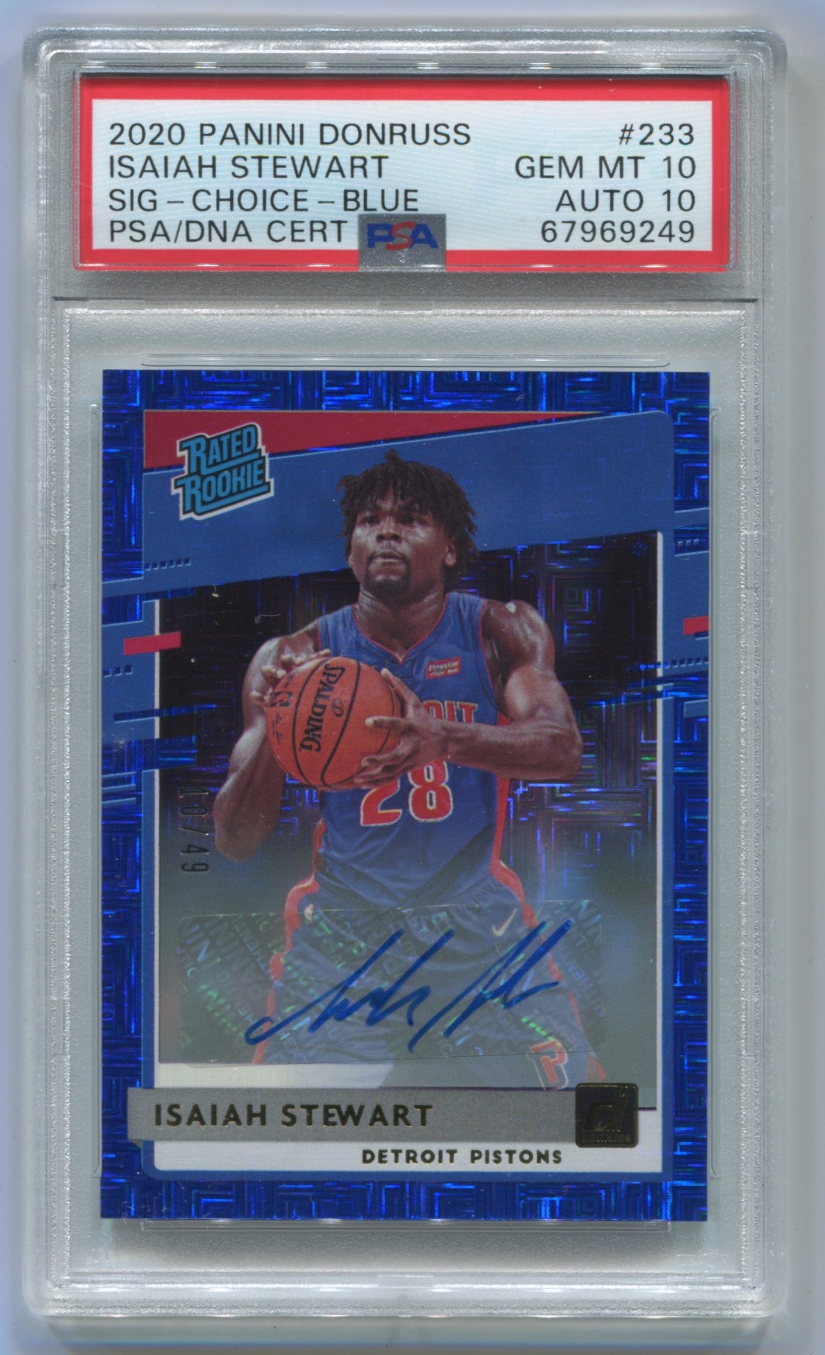 2020-21 Donruss Signatures Choice Blue #233 Isaiah Stewart #10/49 PSA 10 (Auto 10) (Rookie)