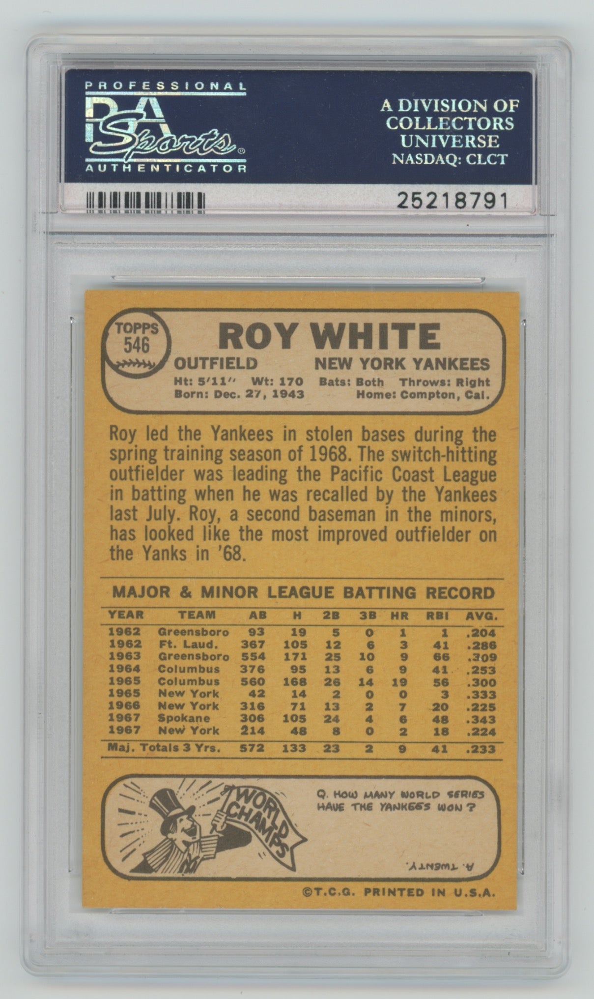 1968 Topps #546 Roy White PSA 9
