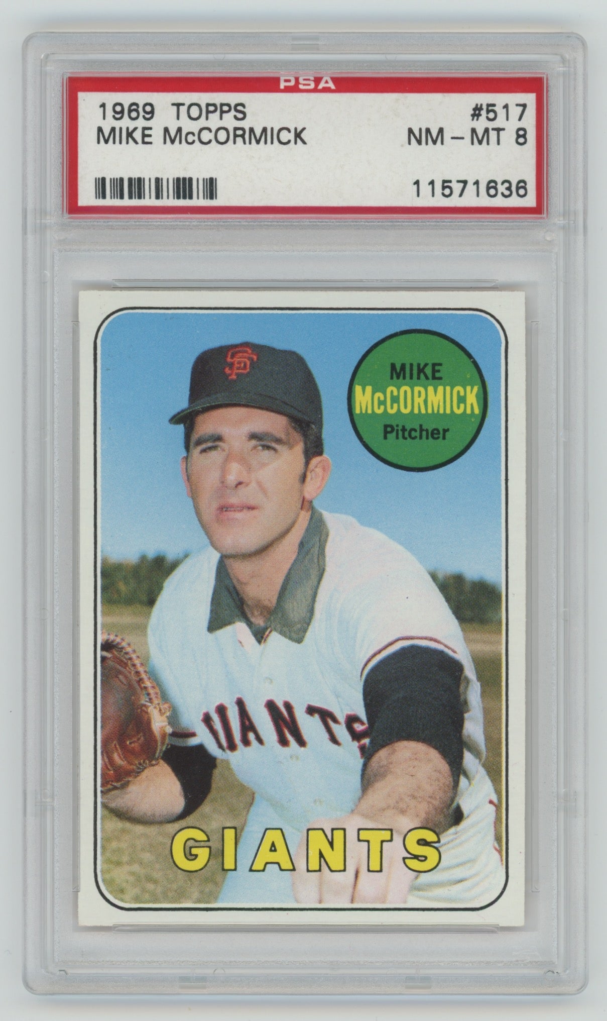 1969 Topps #517 Mike McCormick PSA 8