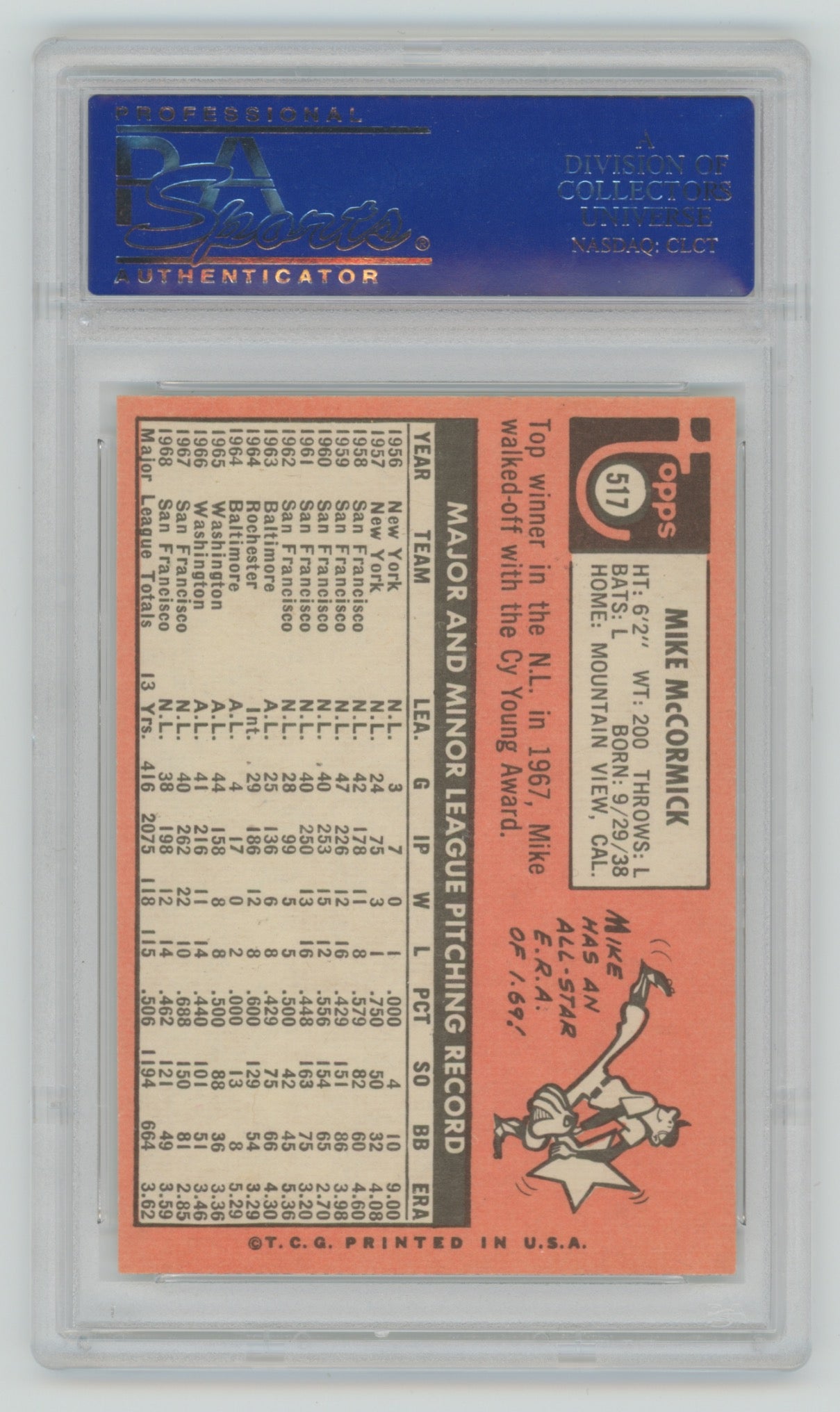 1969 Topps #517 Mike McCormick PSA 8