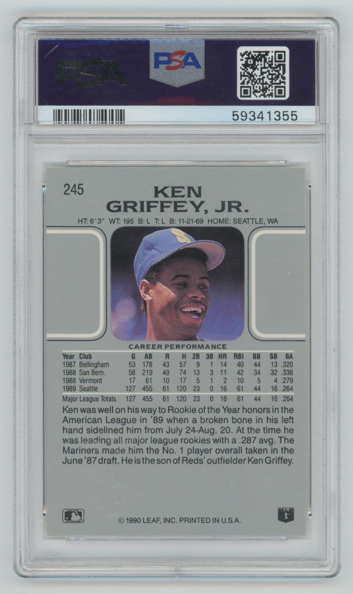 1990 Leaf #245 Ken Griffey Jr. PSA 9