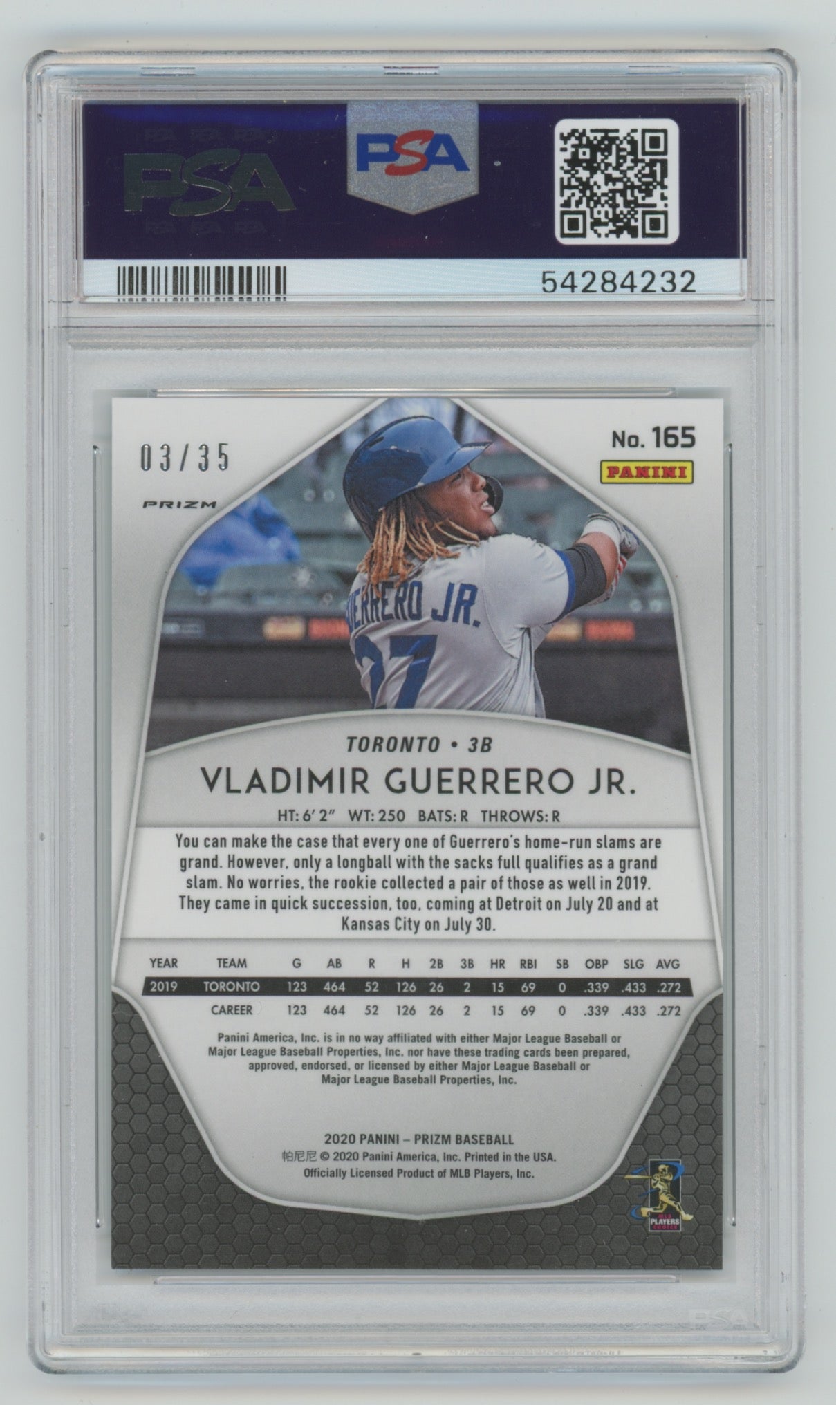 2020 Panini Prizm Navy Blue Kaleidoscope #165 Vladimir Guerrero Jr. #03/35 PSA 10