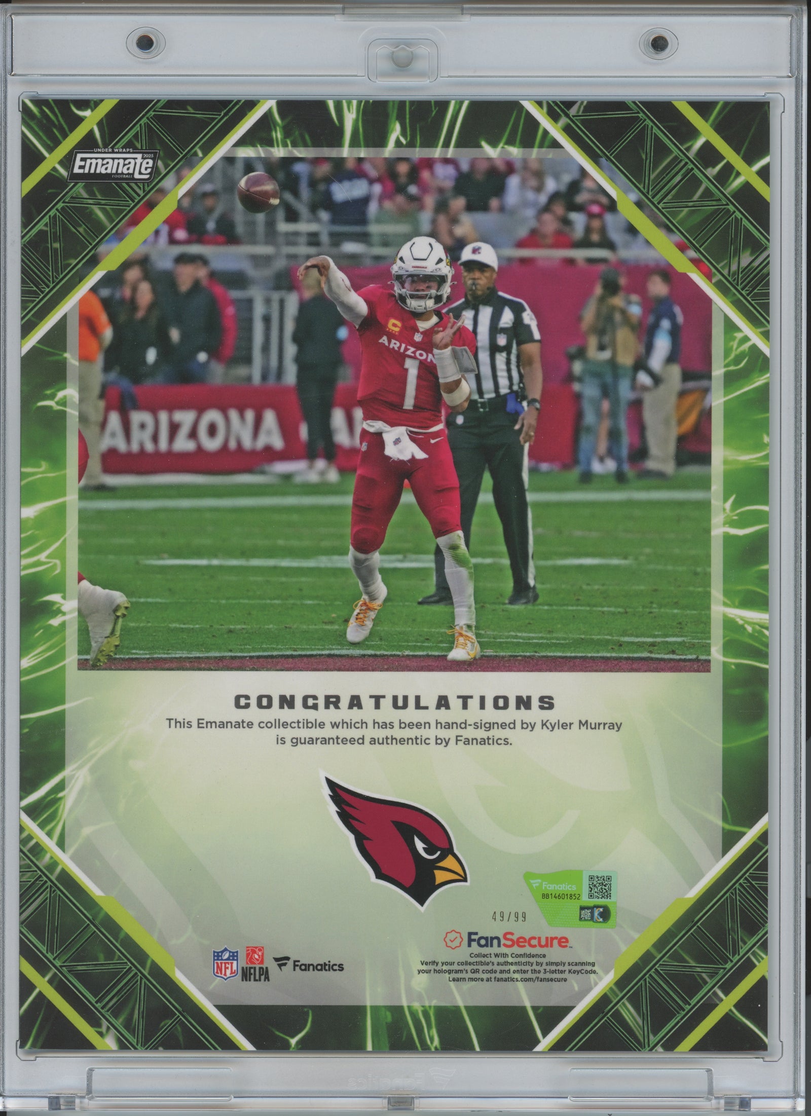 2025 Fanatics Under Wraps Emanate Green Kyler Murray #49/99 Autographed Photo