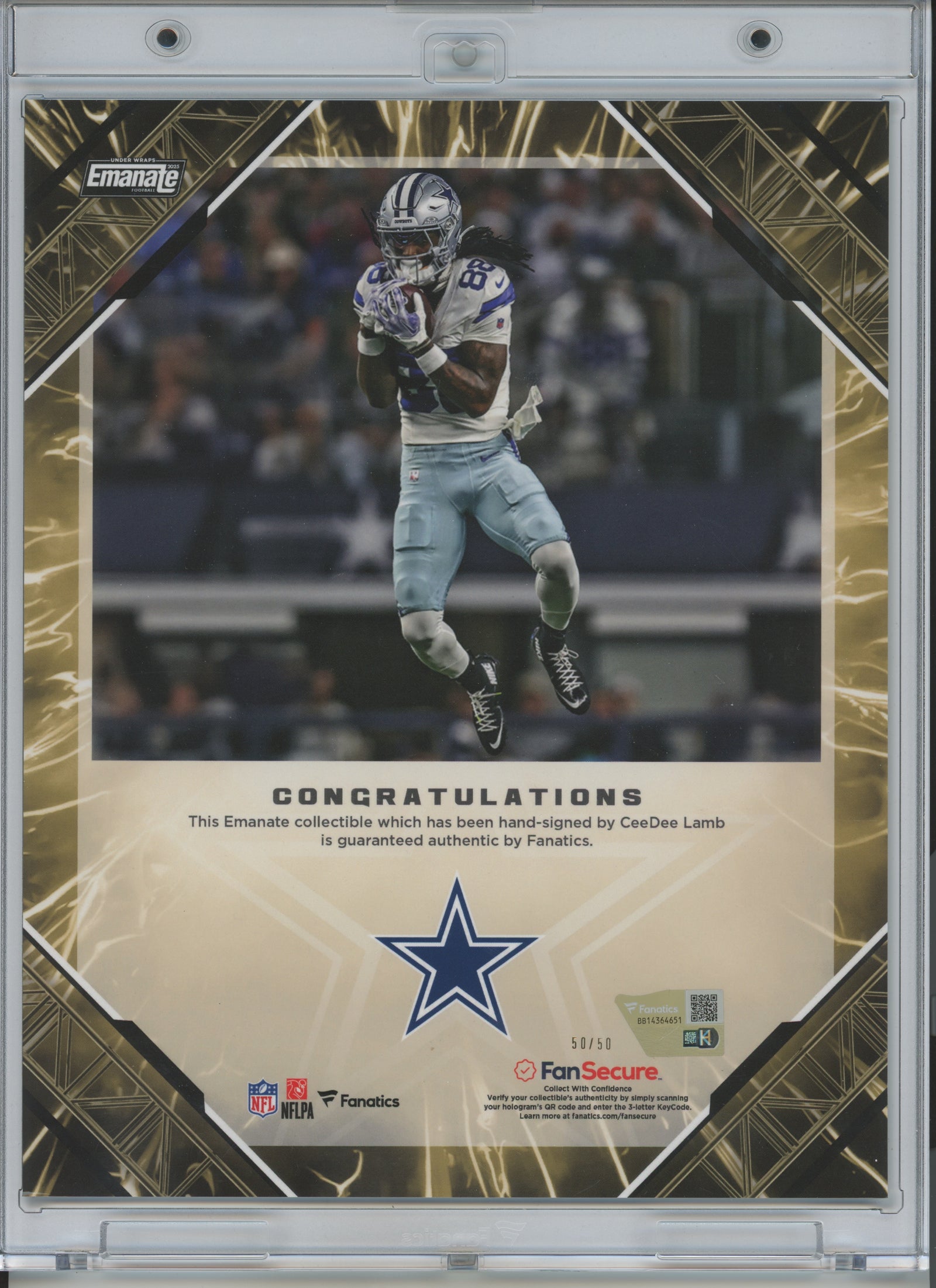 2025 Fanatics Under Wraps Emanate Gold CeeDee Lamb #50/50 Autographed Photo