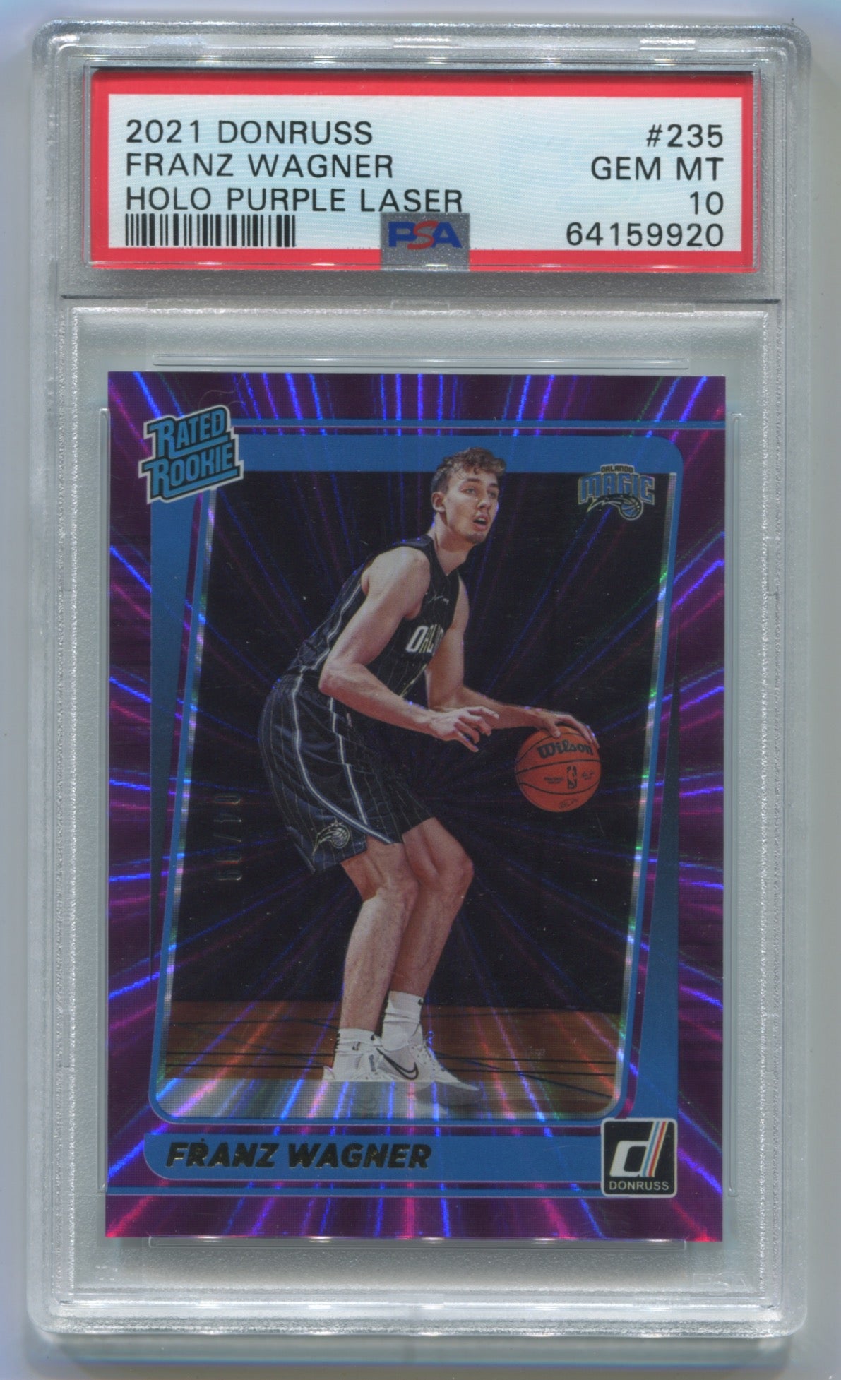 2021-22 Donruss Purple Laser Holo #235 Franz Wagner #04/99 PSA 10 (Rookie)