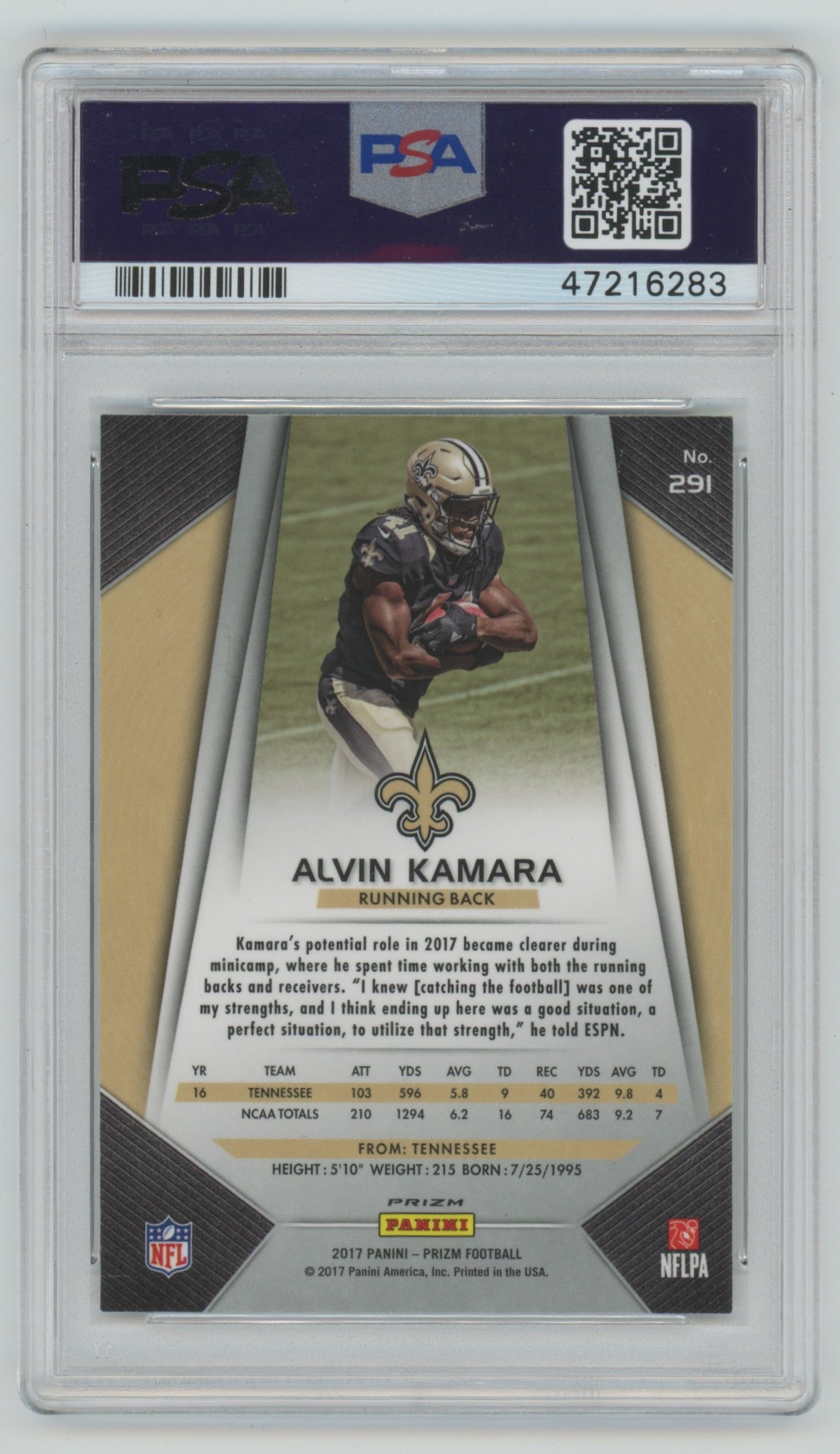 2017 Panini Prizm Silver Prizm #291 Alvin Kamara PSA 9 (Rookie)