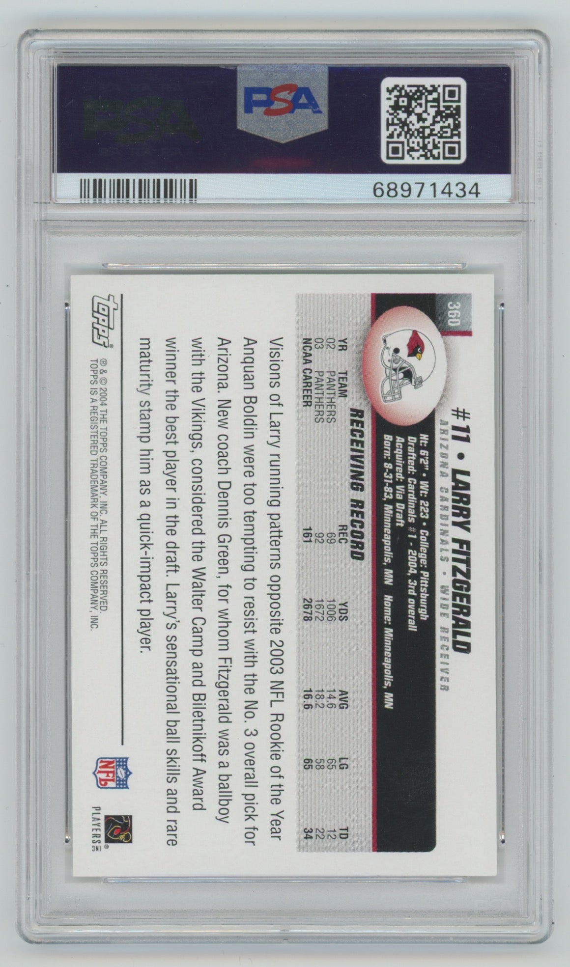 2004 Topps Collection #360 Larry Fitzgerald PSA 10 (Rookie)